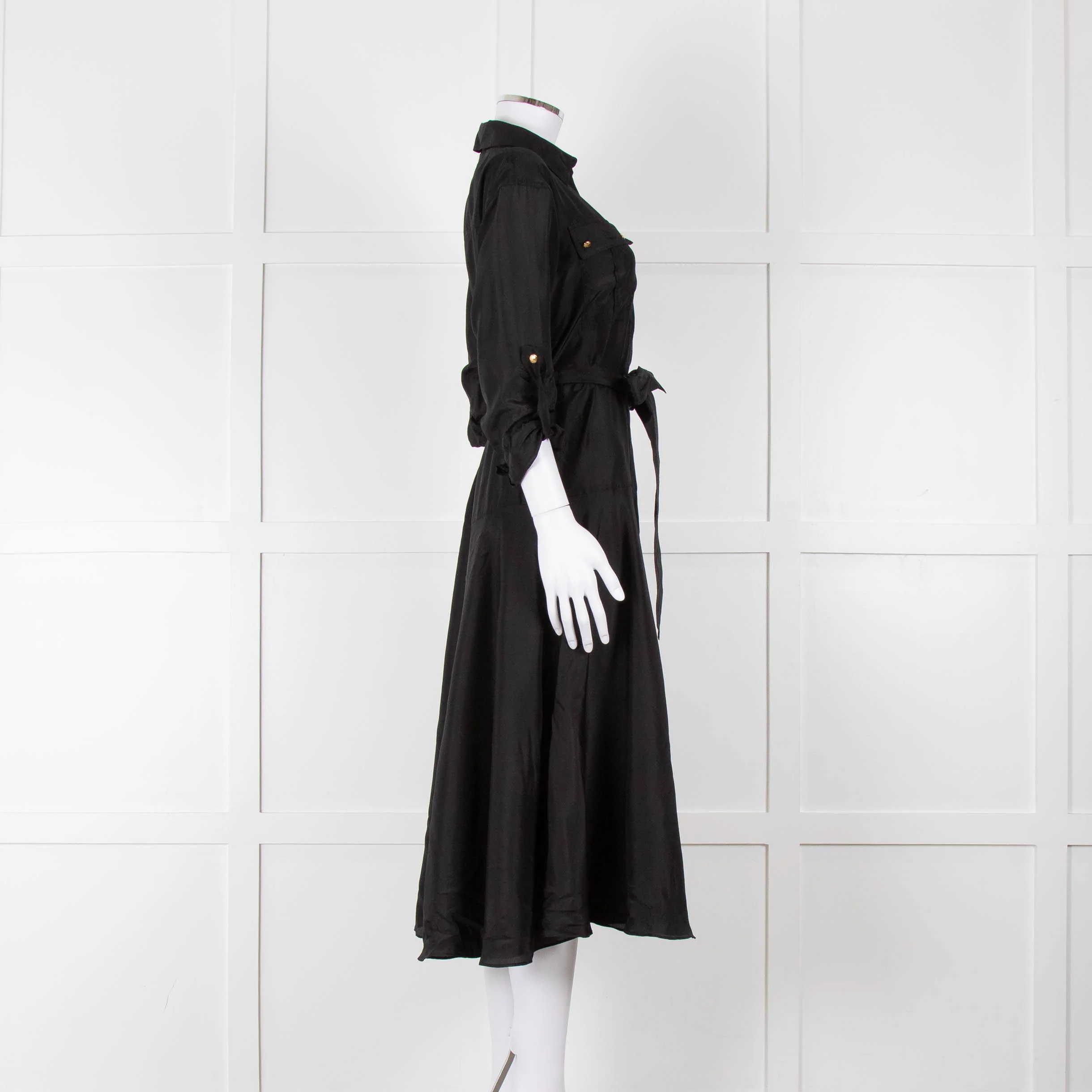 Veronica Beard Black Front Pocket Silk Belted Silk Dress - Image 4
