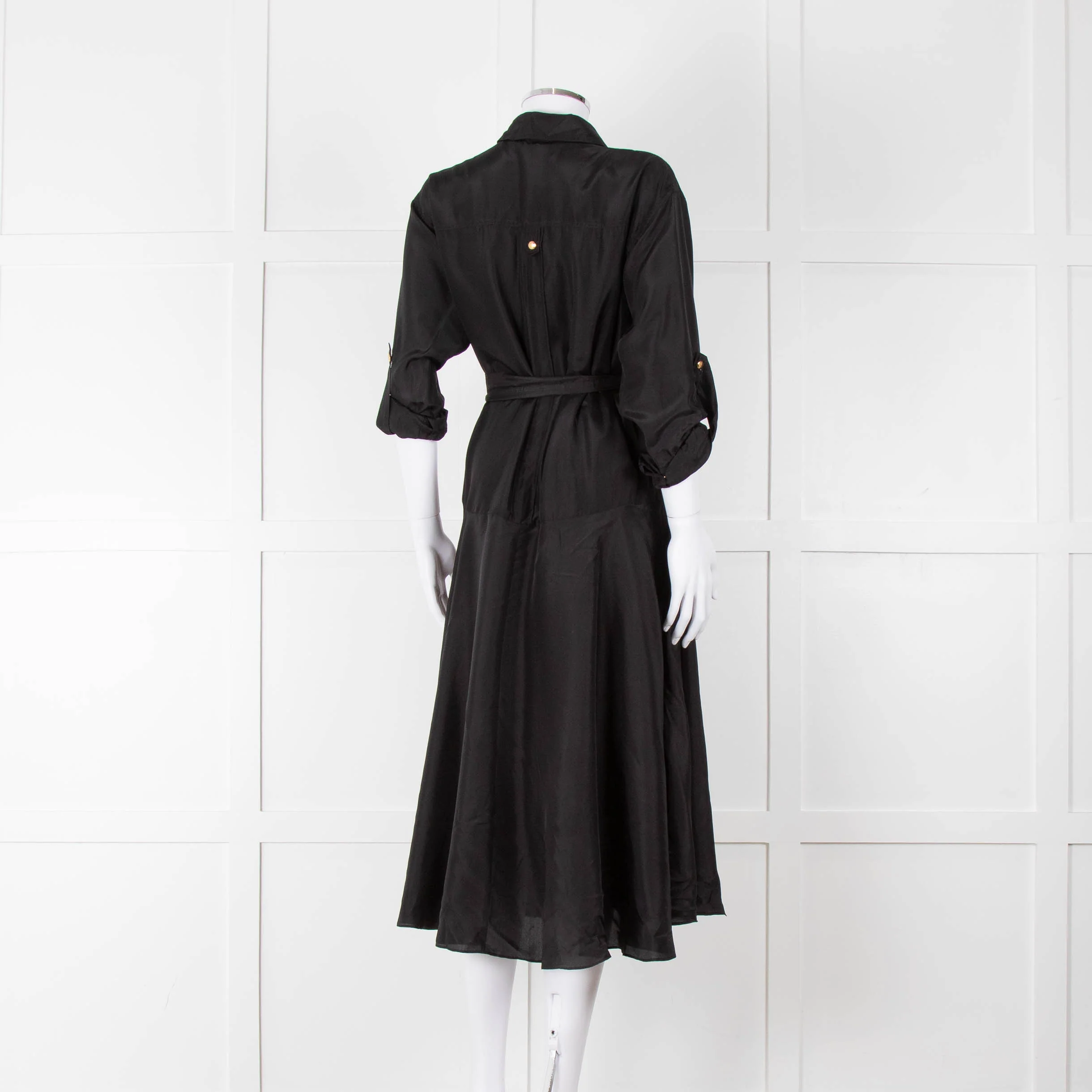 Veronica Beard Black Front Pocket Silk Belted Silk Dress - Image 5