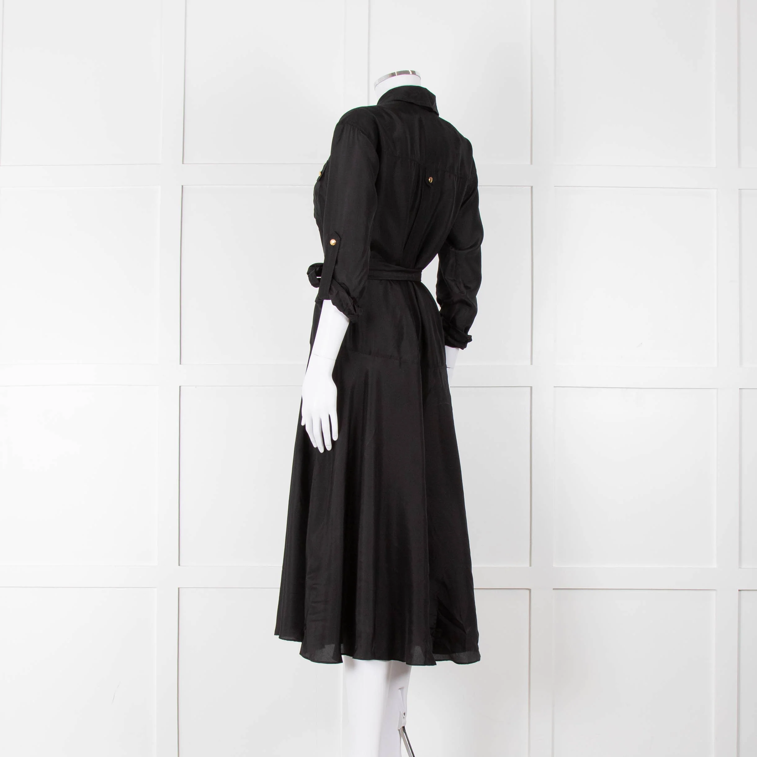 Veronica Beard Black Front Pocket Silk Belted Silk Dress - Image 7