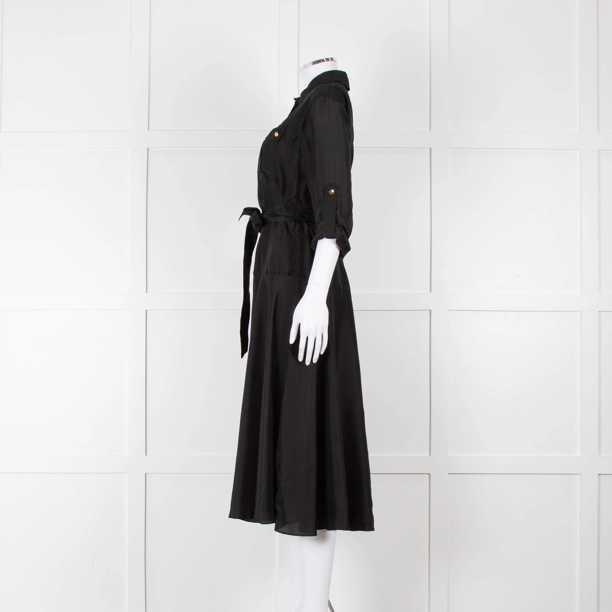 Veronica Beard Black Front Pocket Silk Belted Silk Dress - Image 8