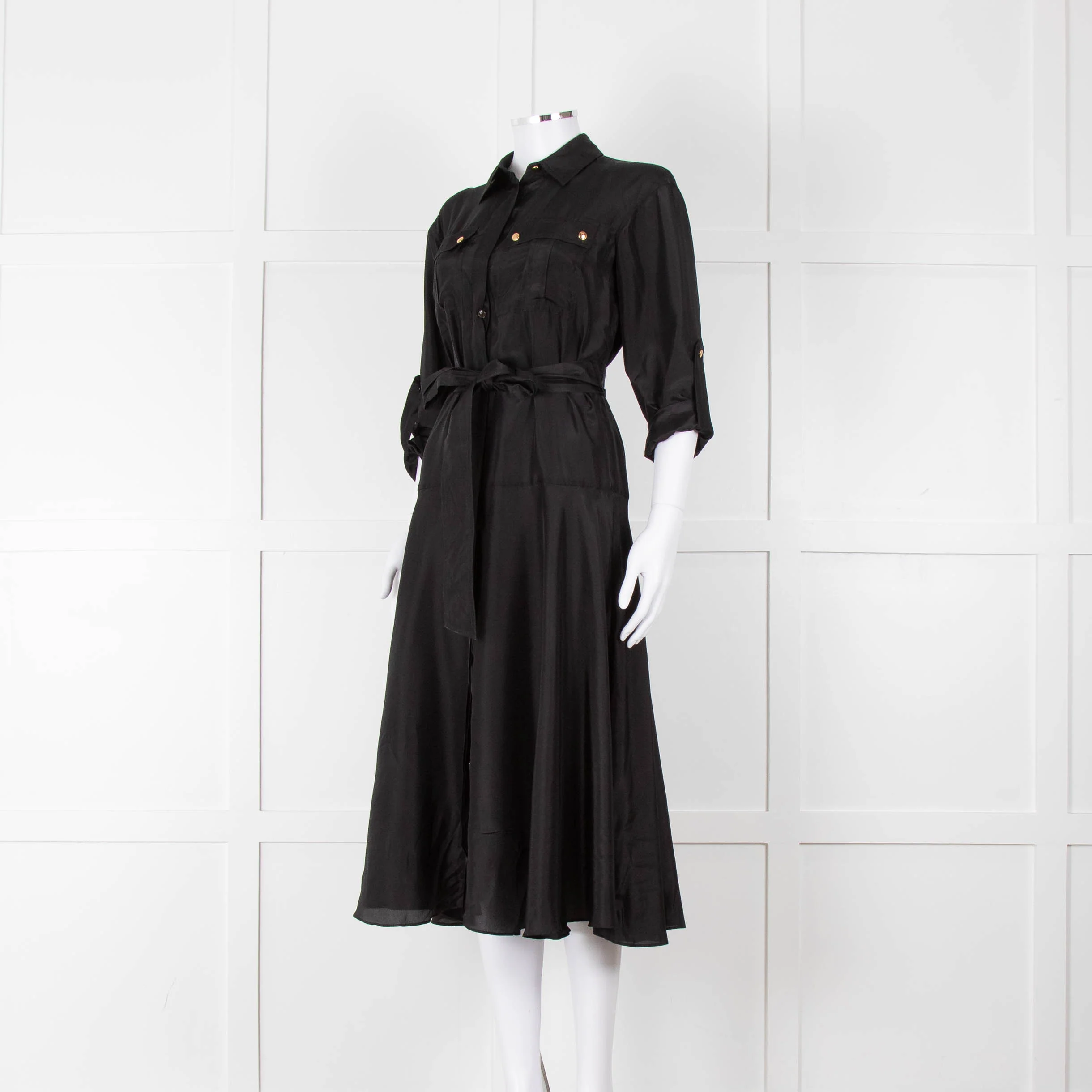 Veronica Beard Black Front Pocket Silk Belted Silk Dress - Image 9