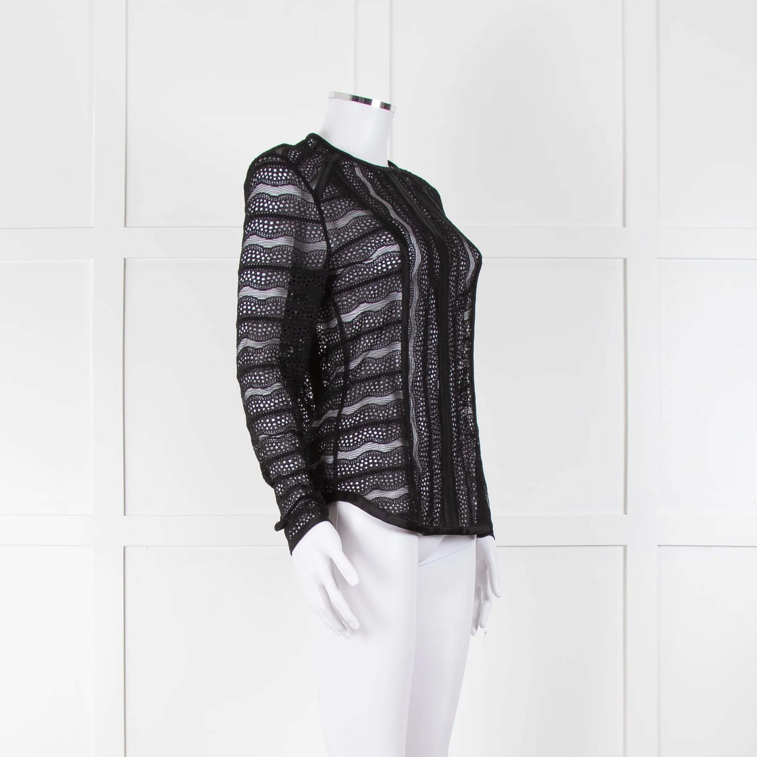 Veronica Beard Black Lace Ribbon Detail Top - Image 2