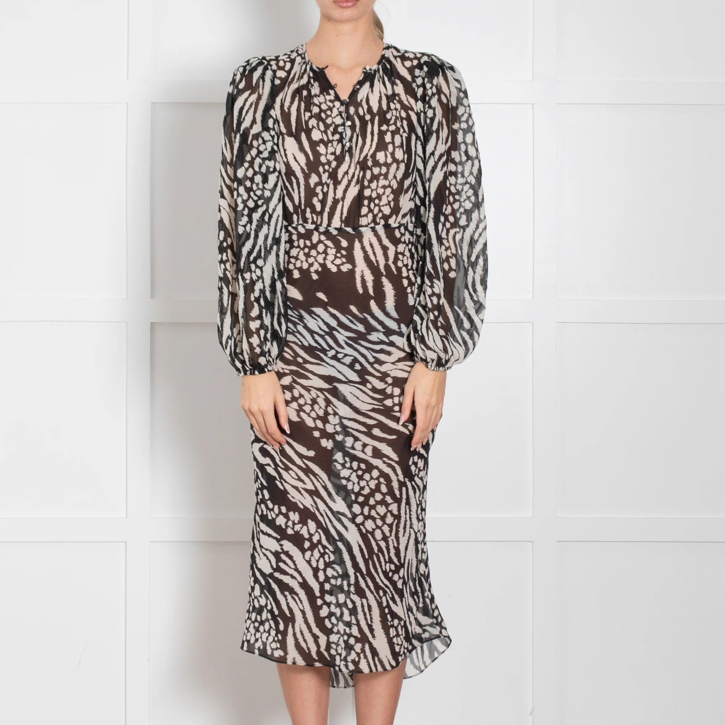 Veronica Beard Black White Sheer Long Sleeve Dress - Image 2