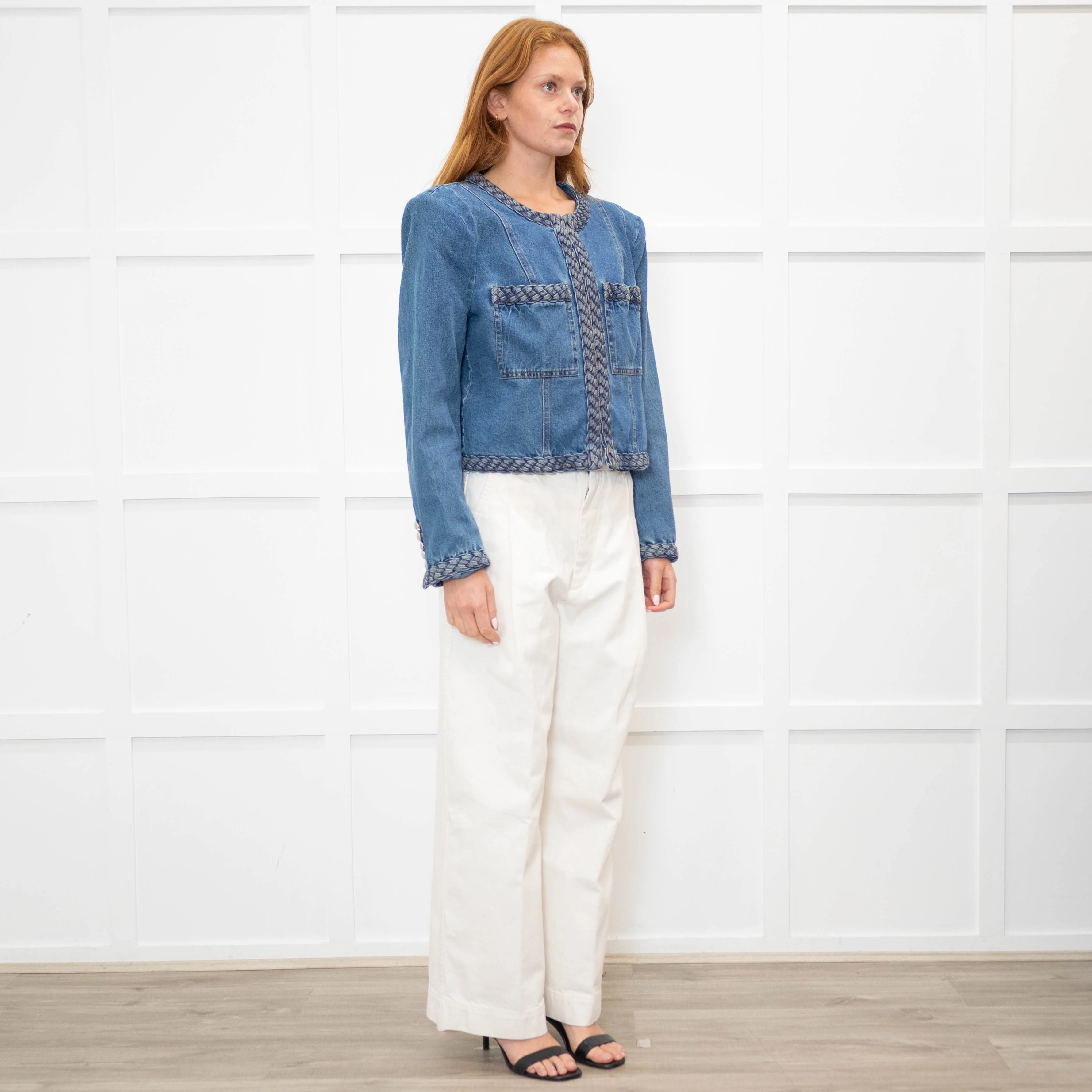Veronica Beard Blue Denim Jacket With Plait Detail - Image 7