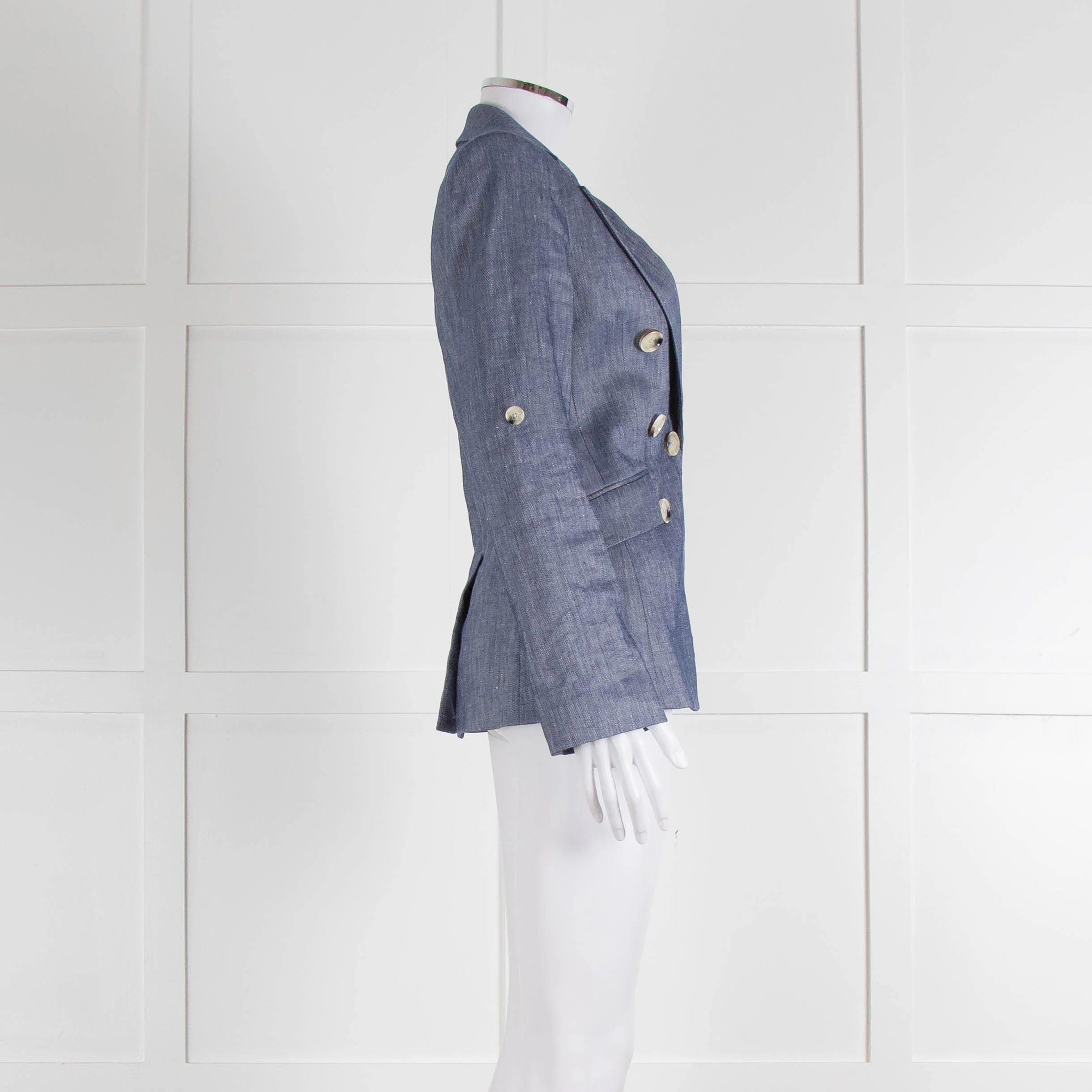 Veronica Beard Blue Linen Blend Blazer Jacket - Image 3