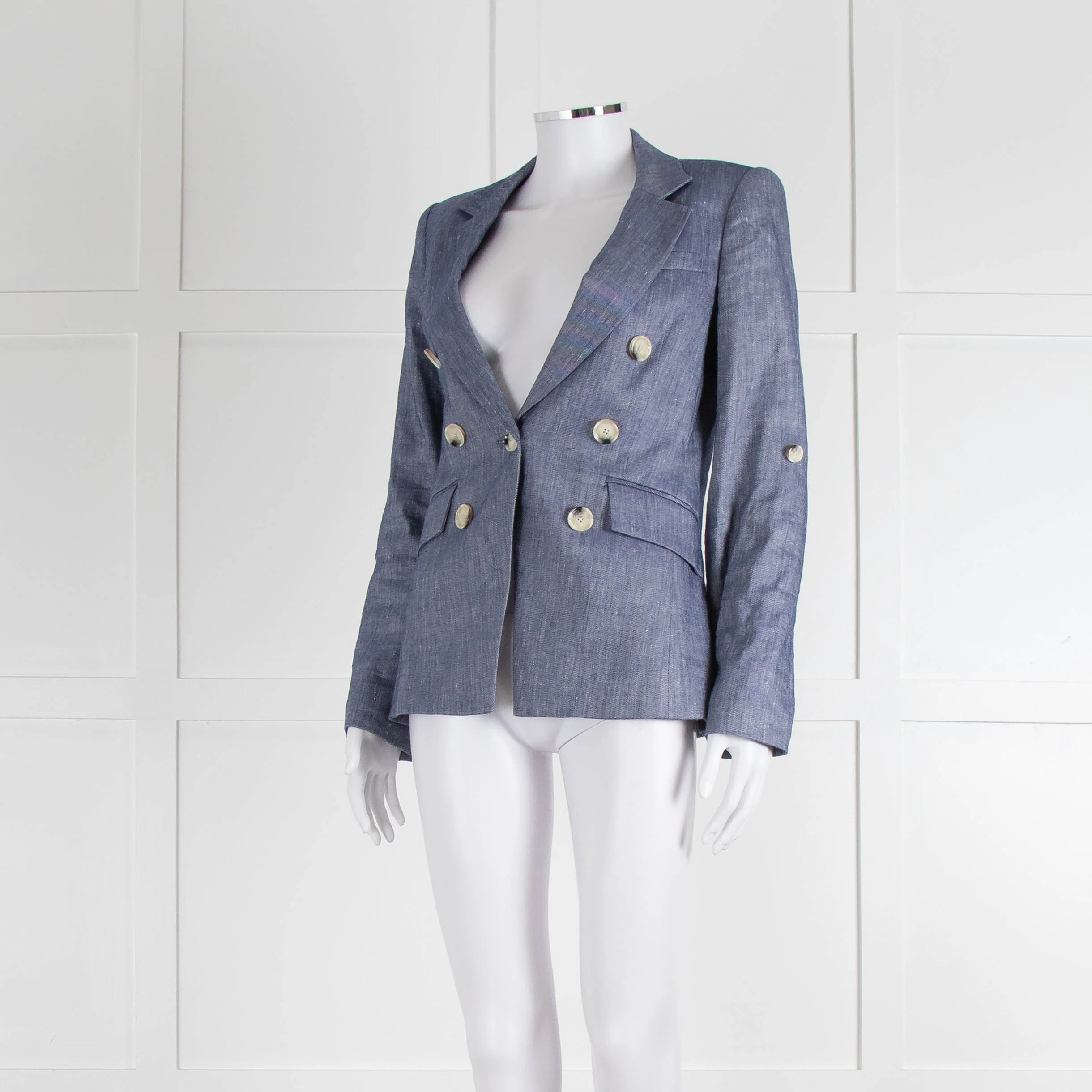 Veronica Beard Blue Linen Blend Blazer Jacket - Image 8
