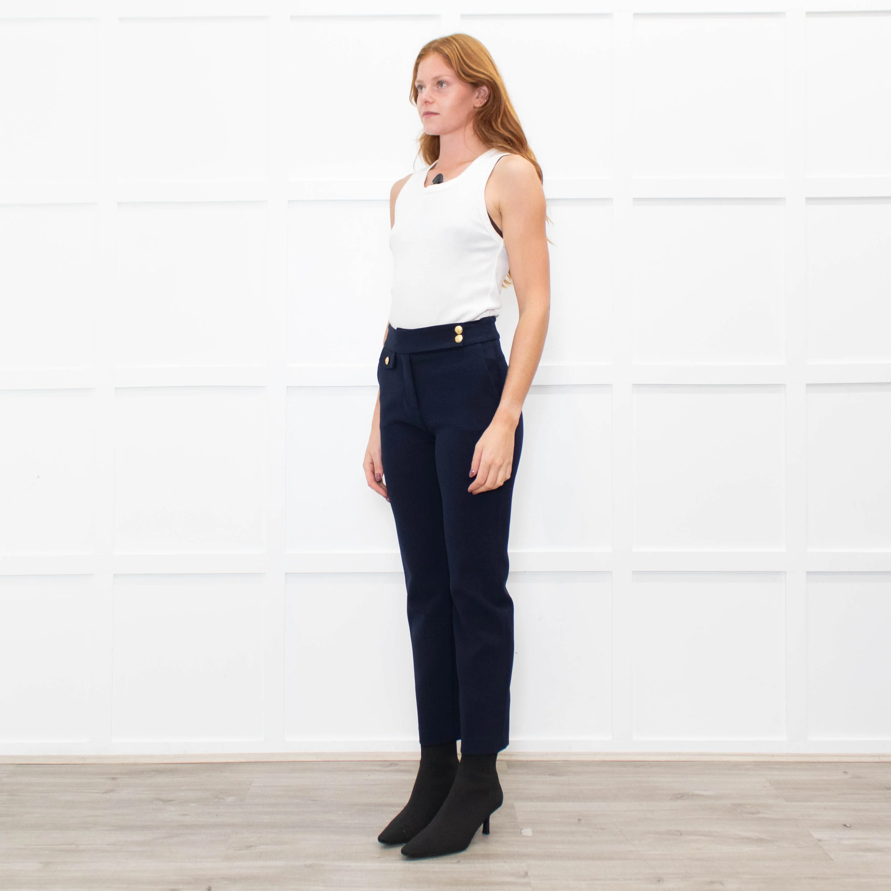 Veronica Beard Blue Trousers Renzo Pant Gold Buttons - Image 4