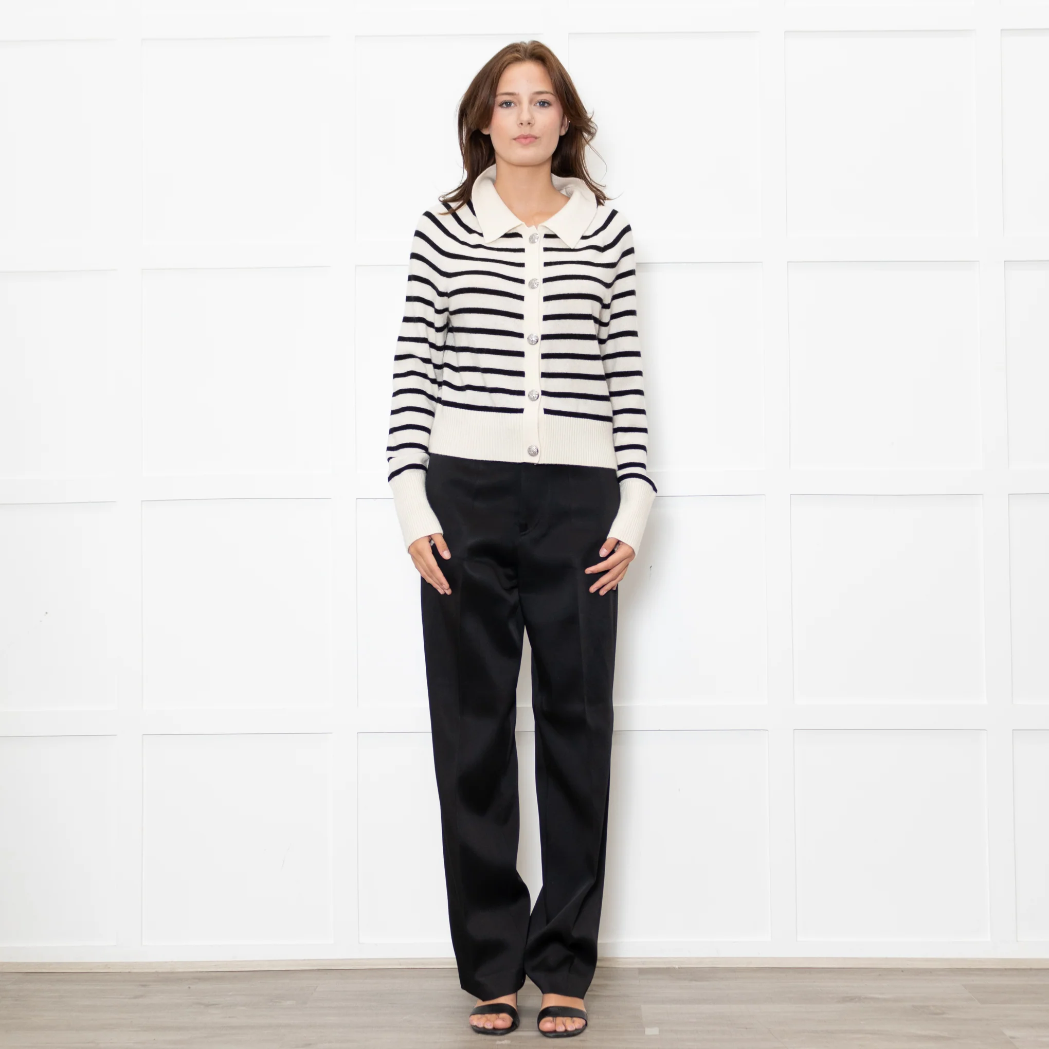Veronica Beard Cream And Black Cheshire Cardigan