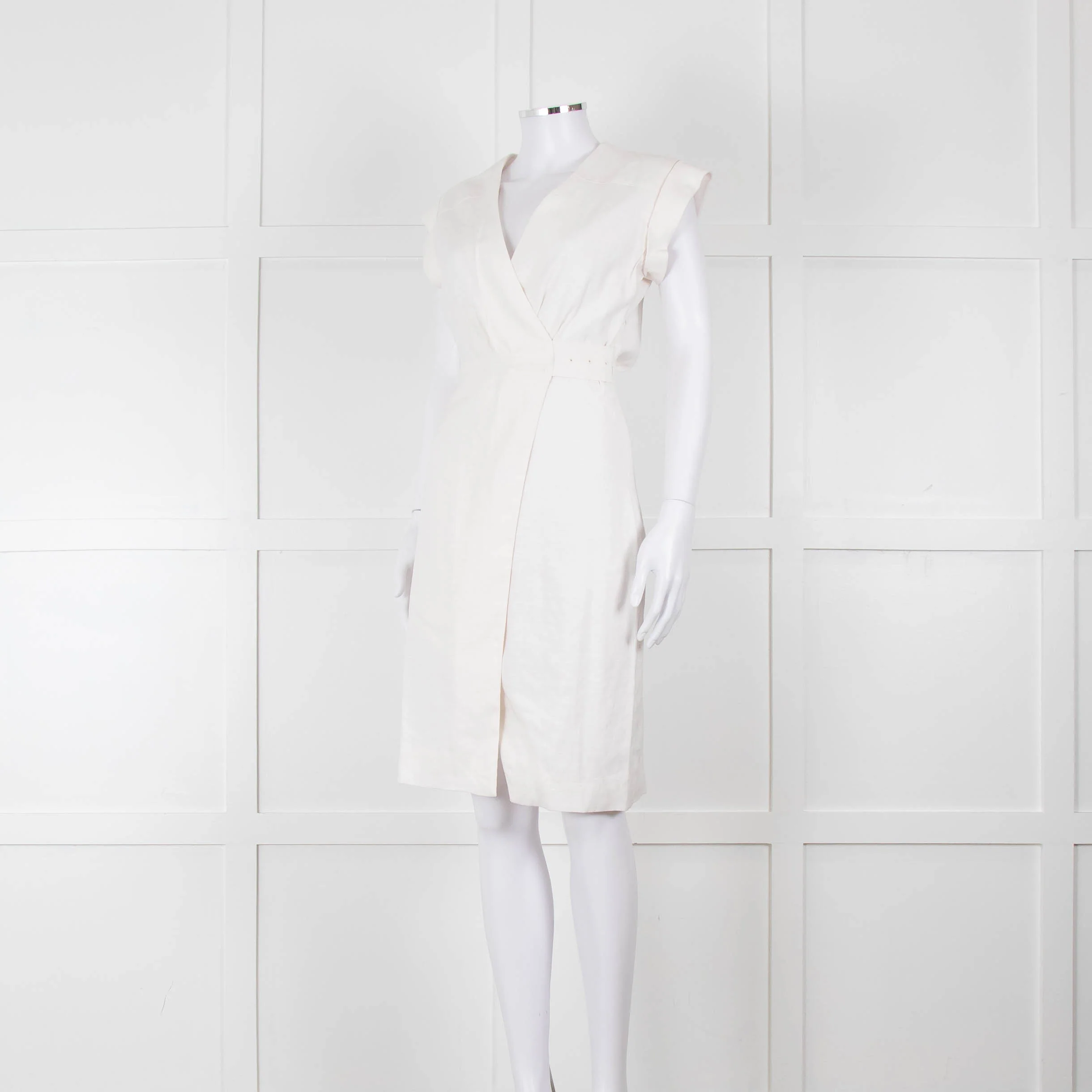 Veronica Beard Cream Sleeveless Wrap Dress - Image 8