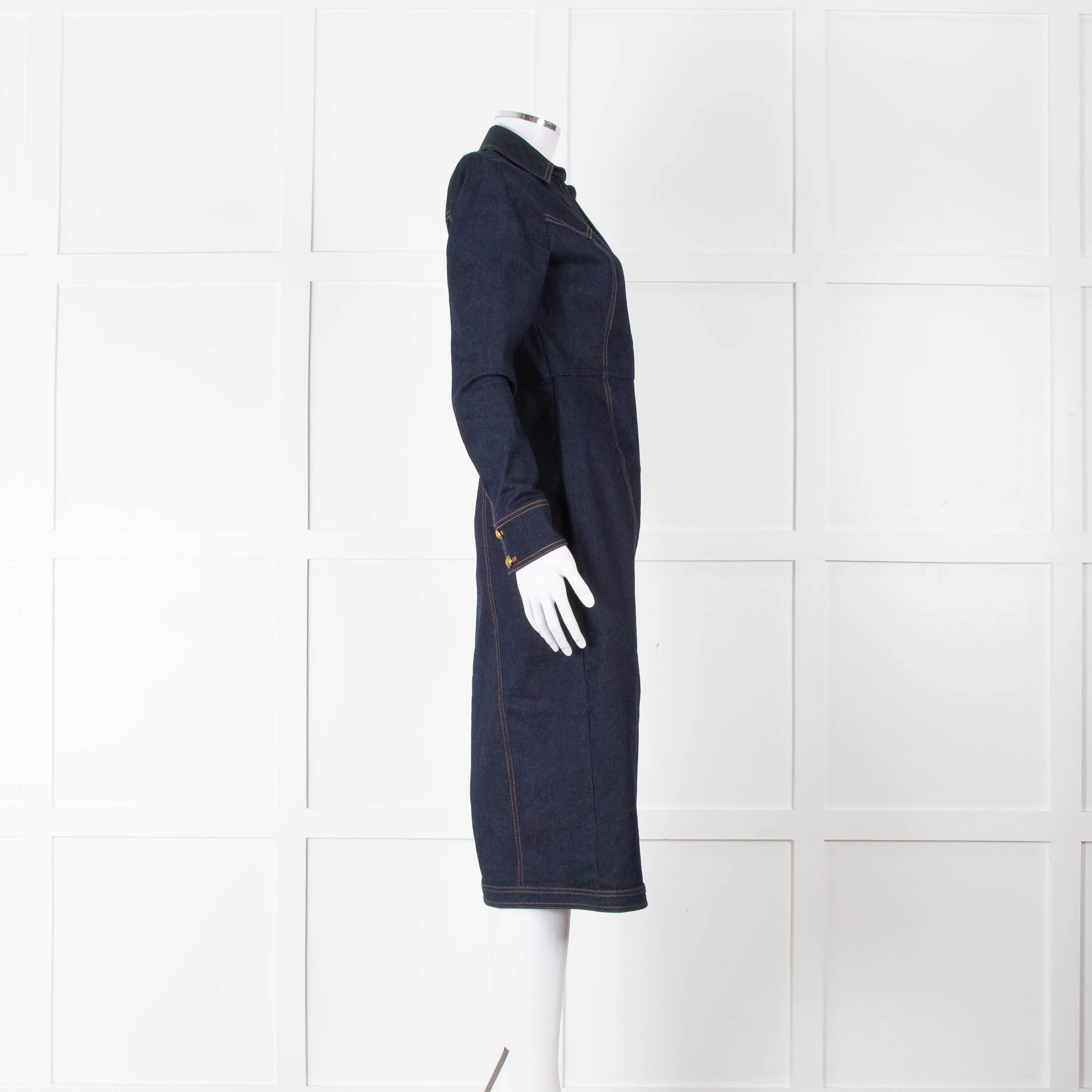 Veronica Beard Dark Denim Wrap Dress with Buckled Closure - Image 3