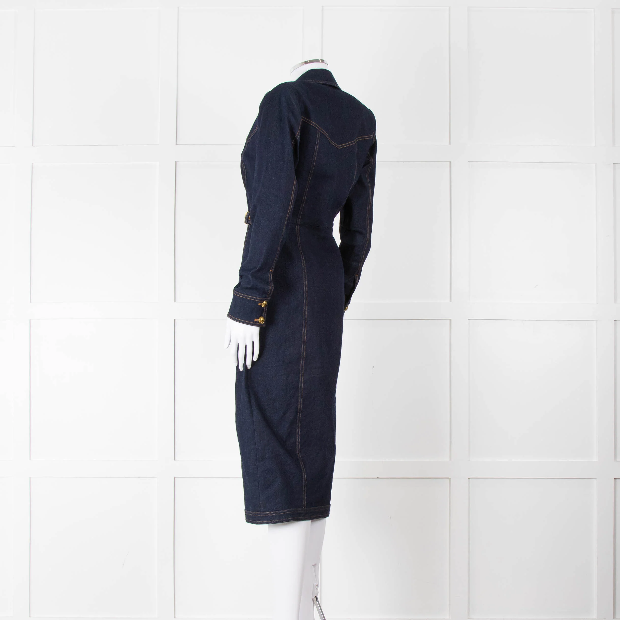 Veronica Beard Dark Denim Wrap Dress with Buckled Closure - Image 6