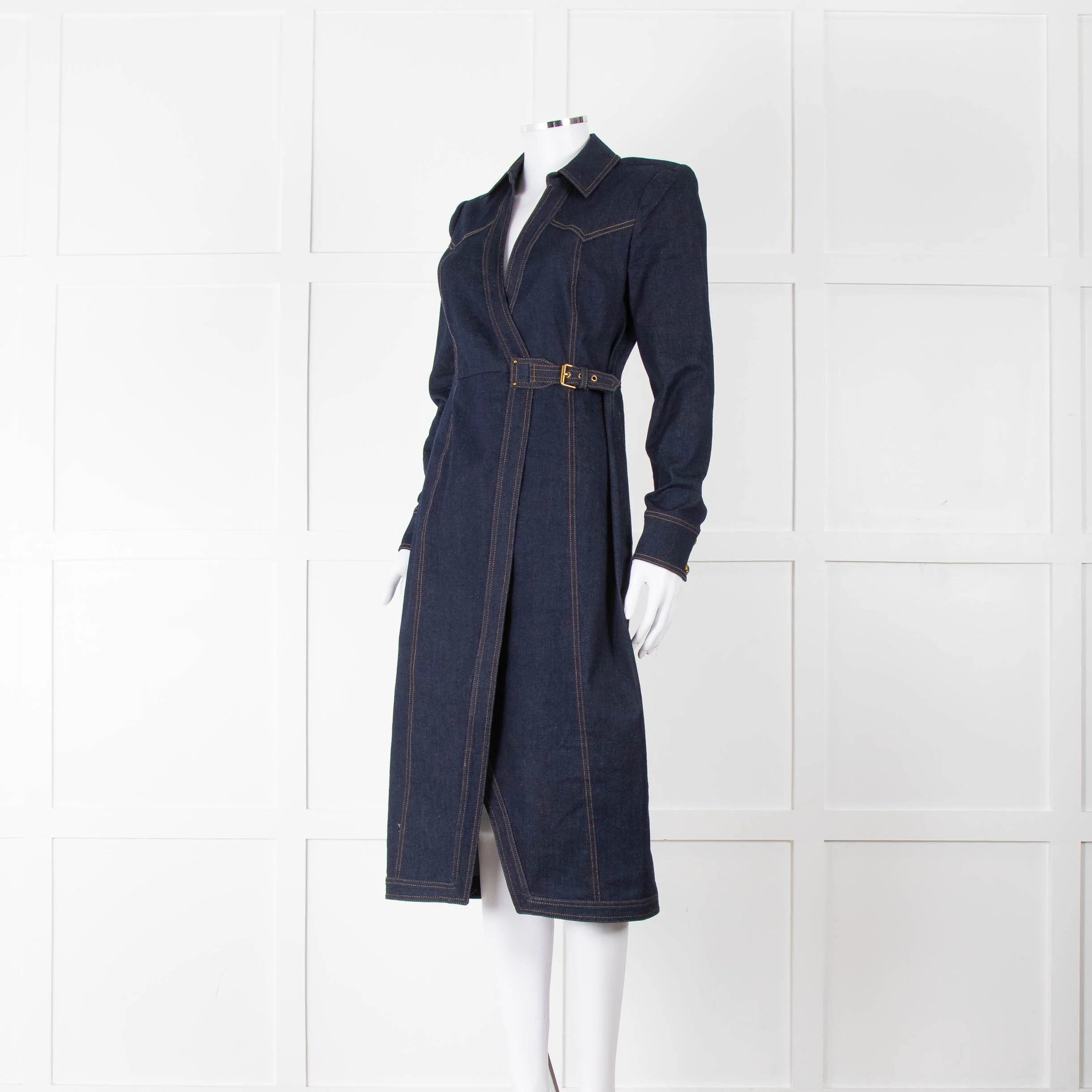 Veronica Beard Dark Denim Wrap Dress with Buckled Closure - Image 8