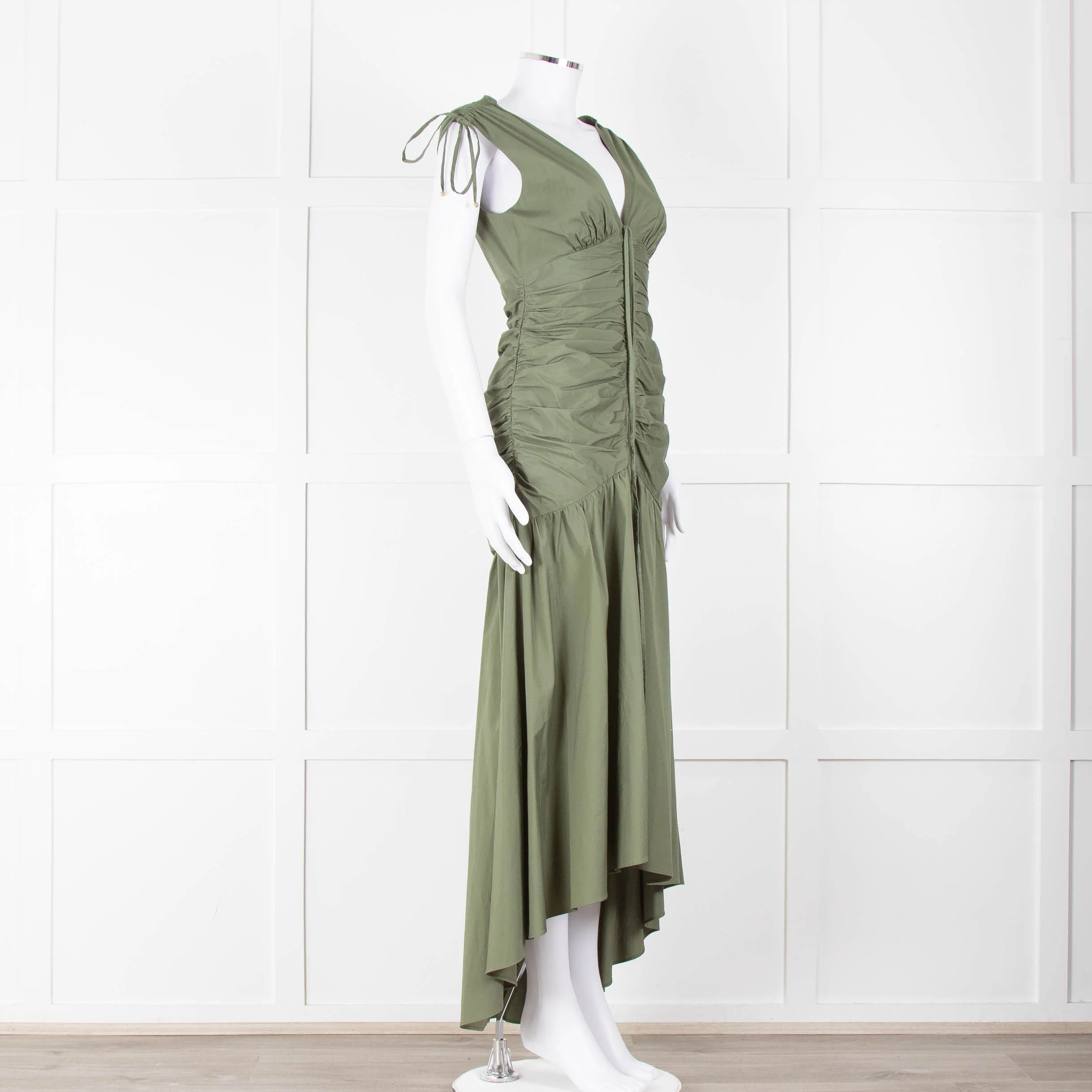 Veronica Beard Green Cotton Ruched Sleeveless Dress - Image 2