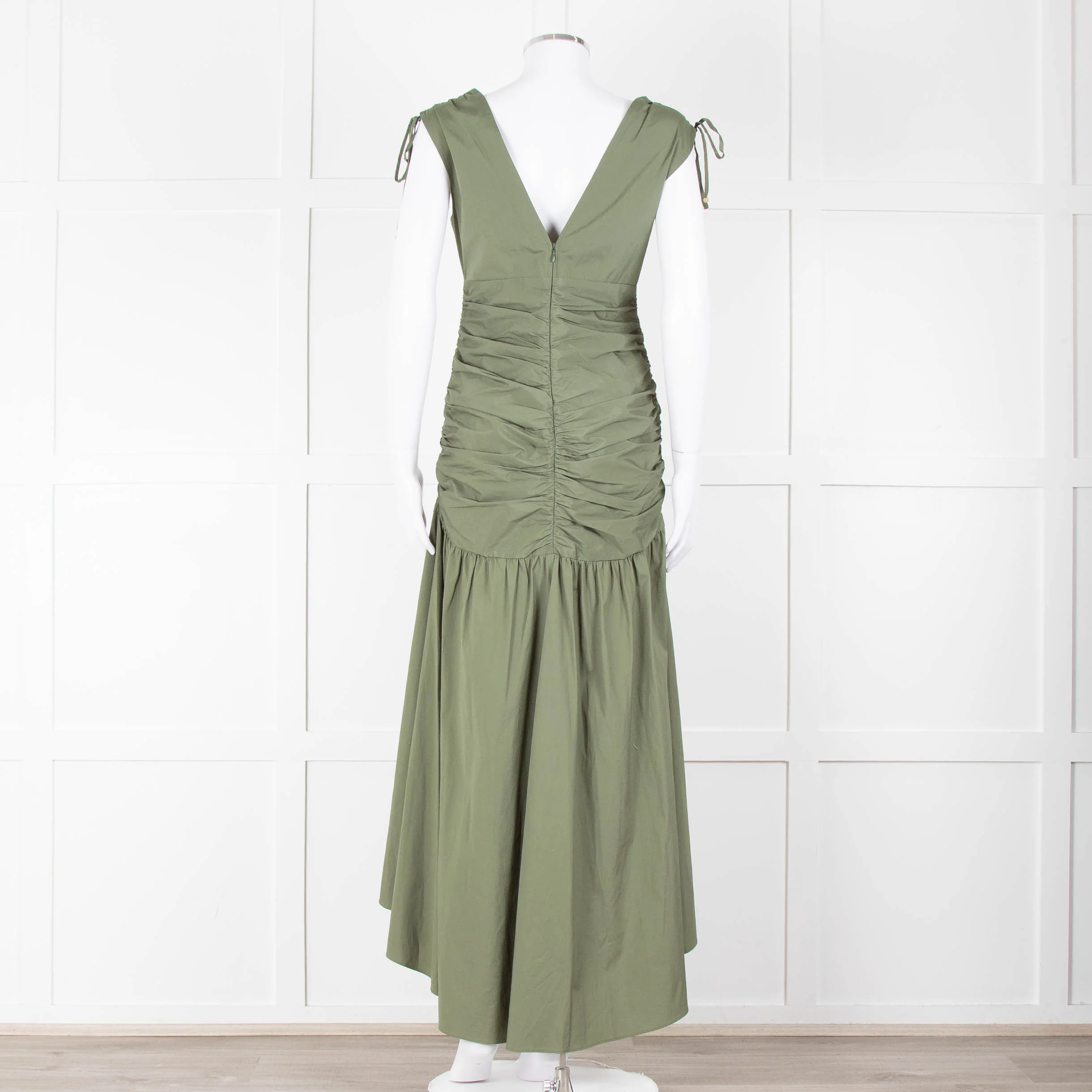 Veronica Beard Green Cotton Ruched Sleeveless Dress - Image 5