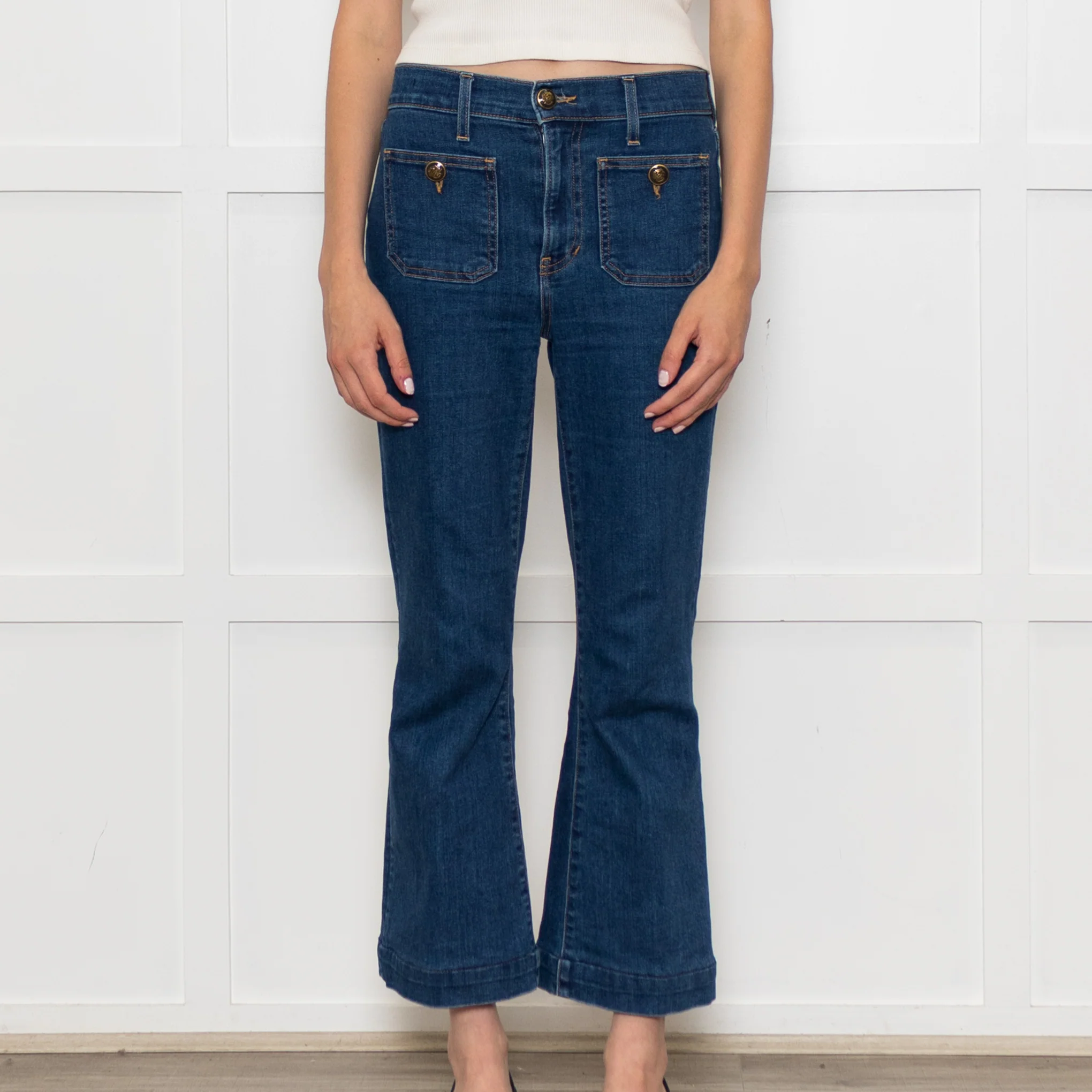 Veronica Beard Jeans Blue Front Pocket Carson Flared Jeans - Image 2