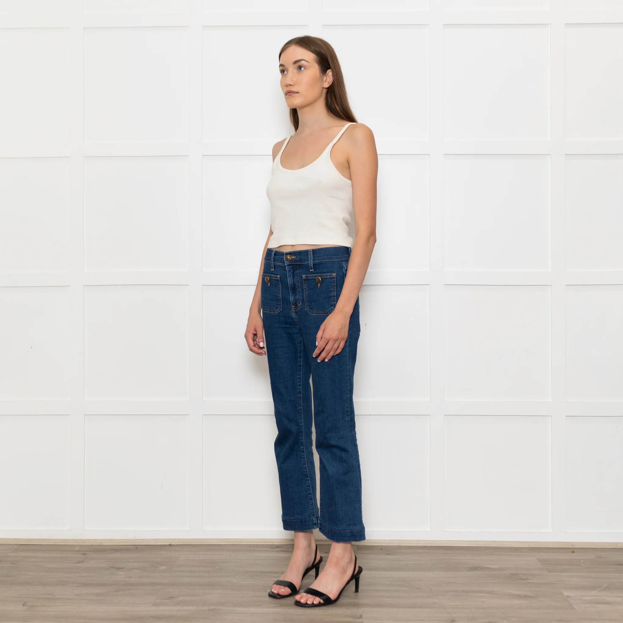 Veronica Beard Jeans Blue Front Pocket Carson Flared Jeans - Image 3