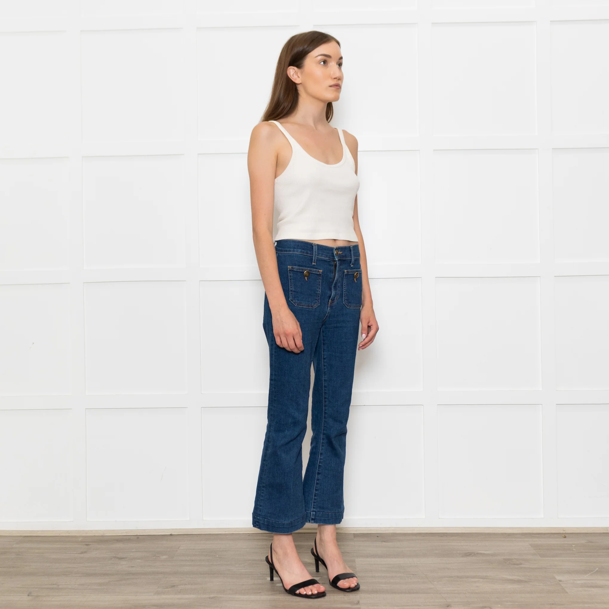 Veronica Beard Jeans Blue Front Pocket Carson Flared Jeans - Image 7