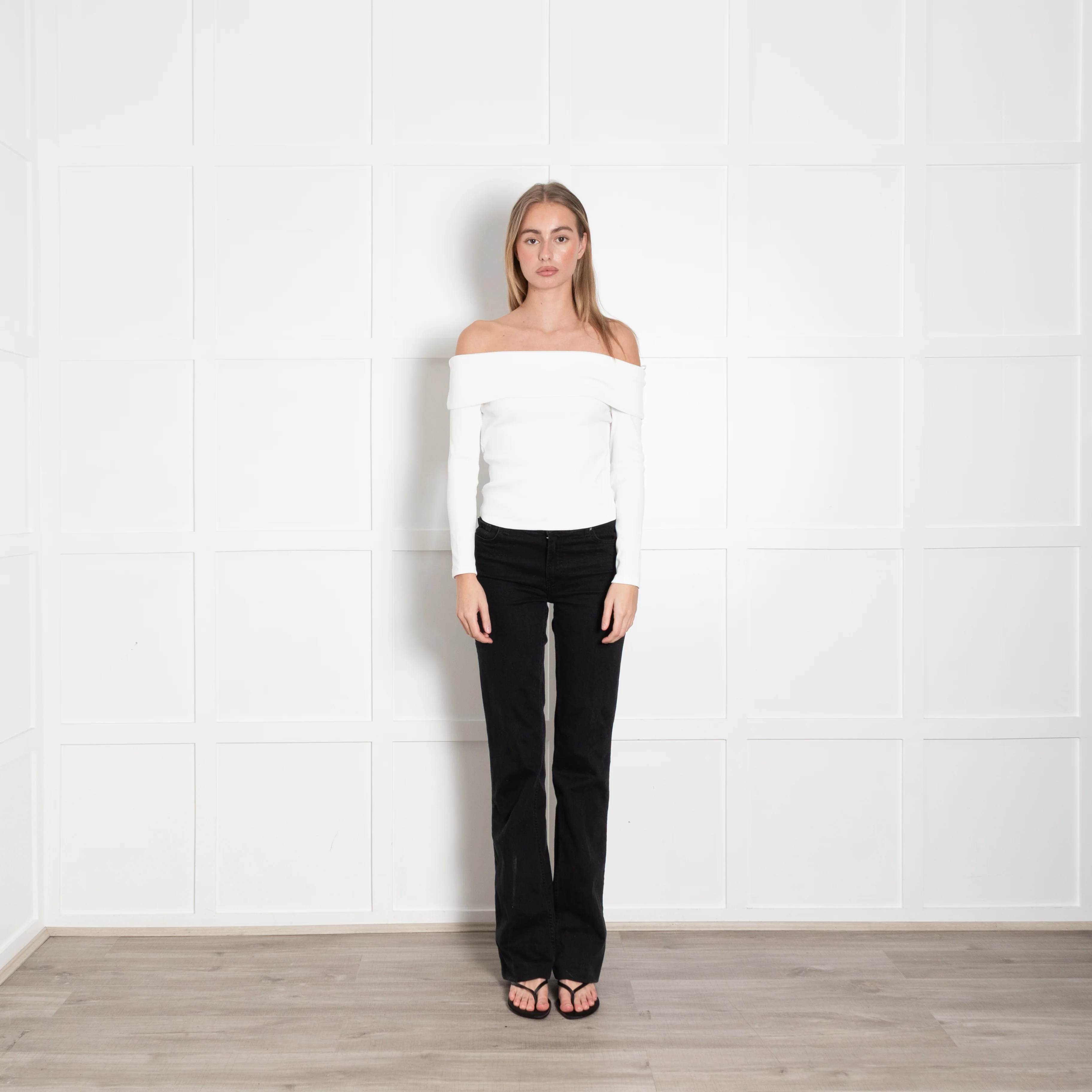 Veronica Beard Jeans Cream Off The Shoulder Long Sleeve Top