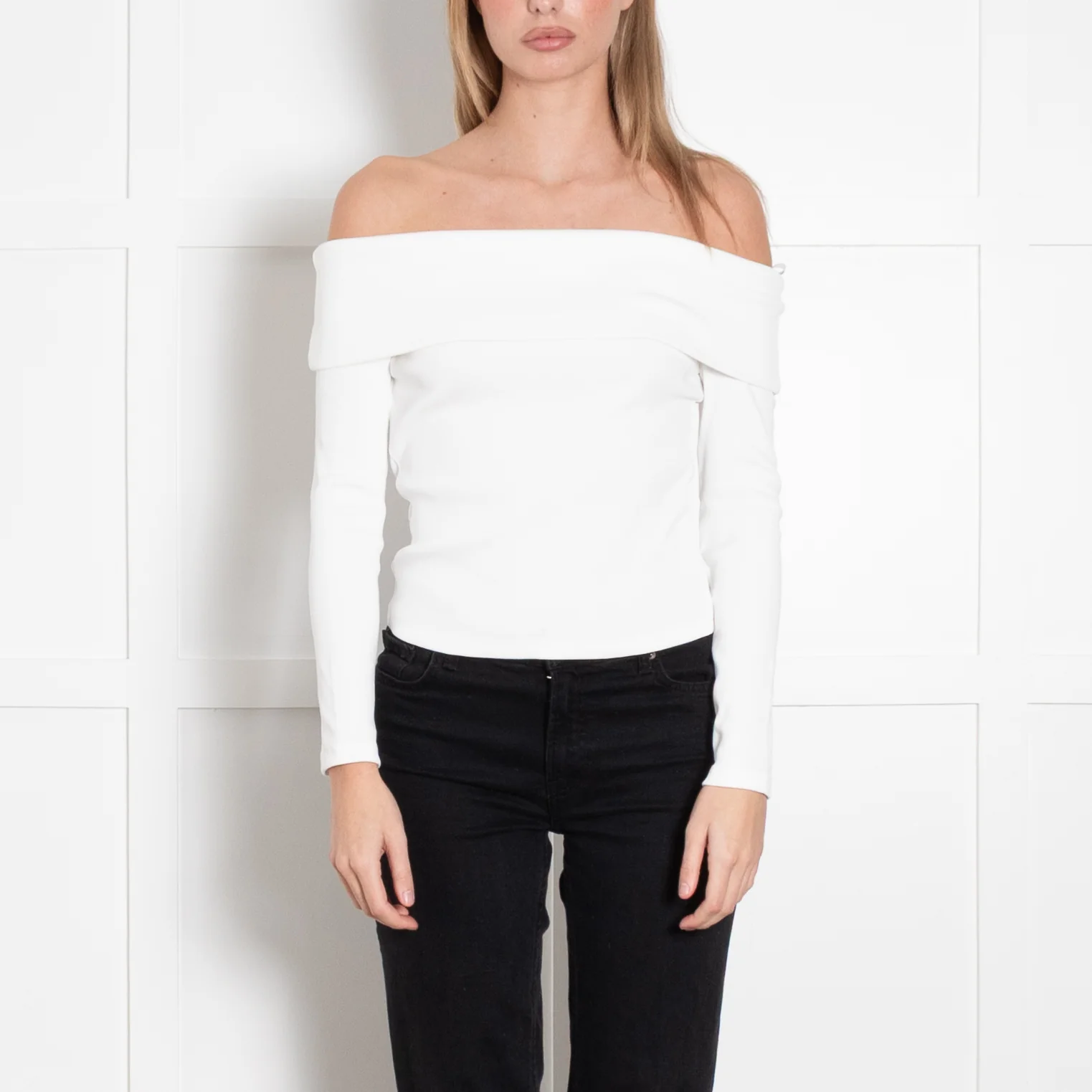 Veronica Beard Jeans Cream Off The Shoulder Long Sleeve Top - Image 2