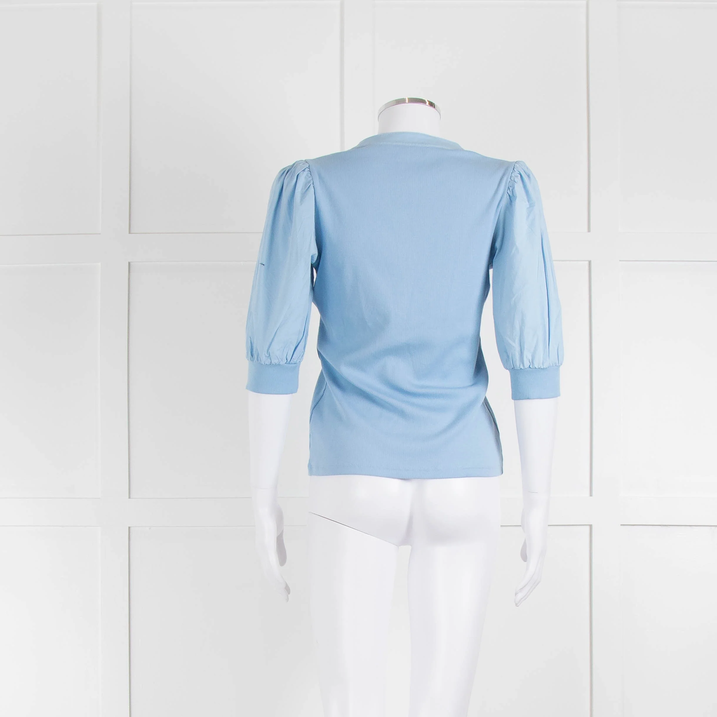 Veronica Beard Jeans Pale Blue Puff Sleeve Top - Image 3
