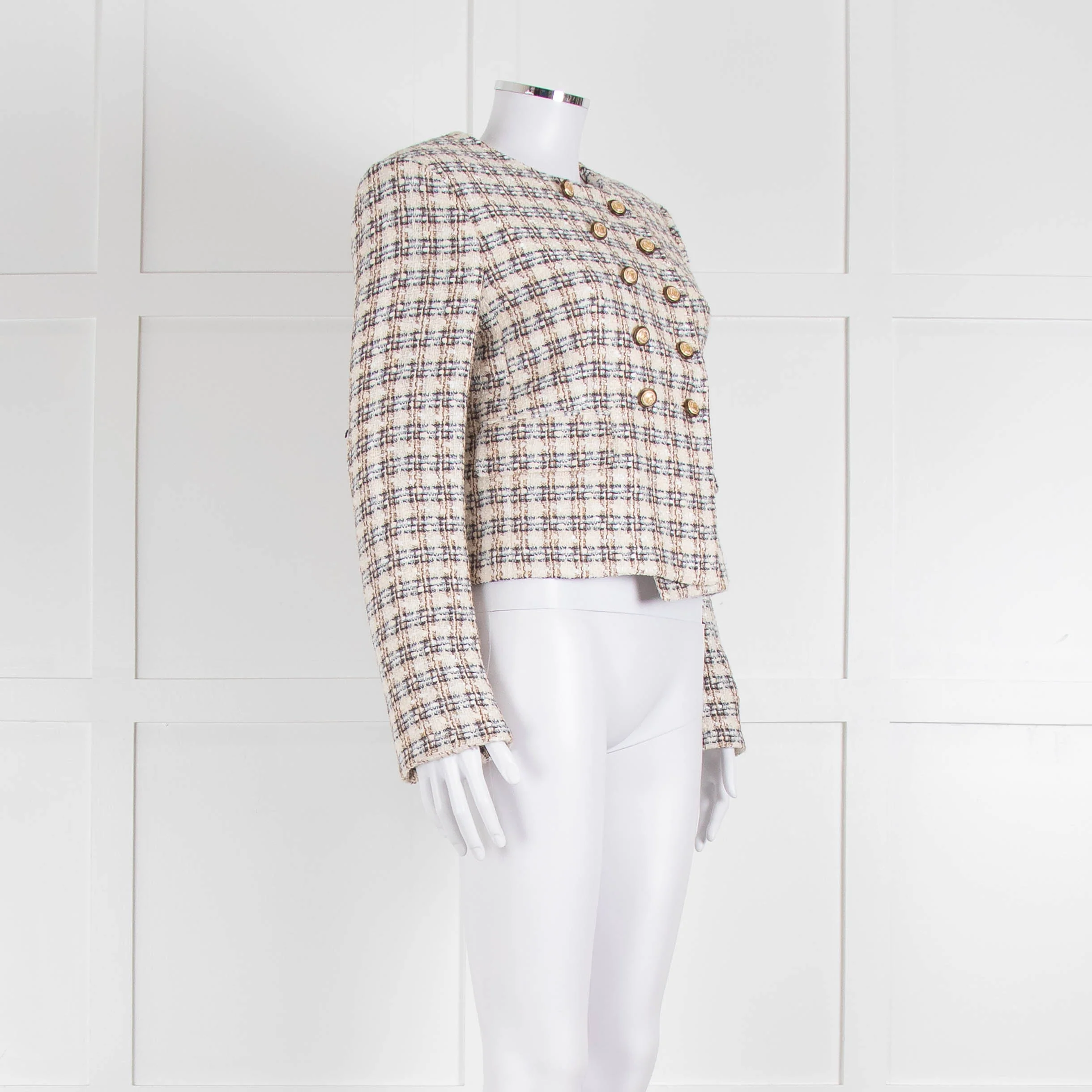 Veronica Beard Metallic Cream Blue Brown Boucle Tweed Short Jacket - Image 2