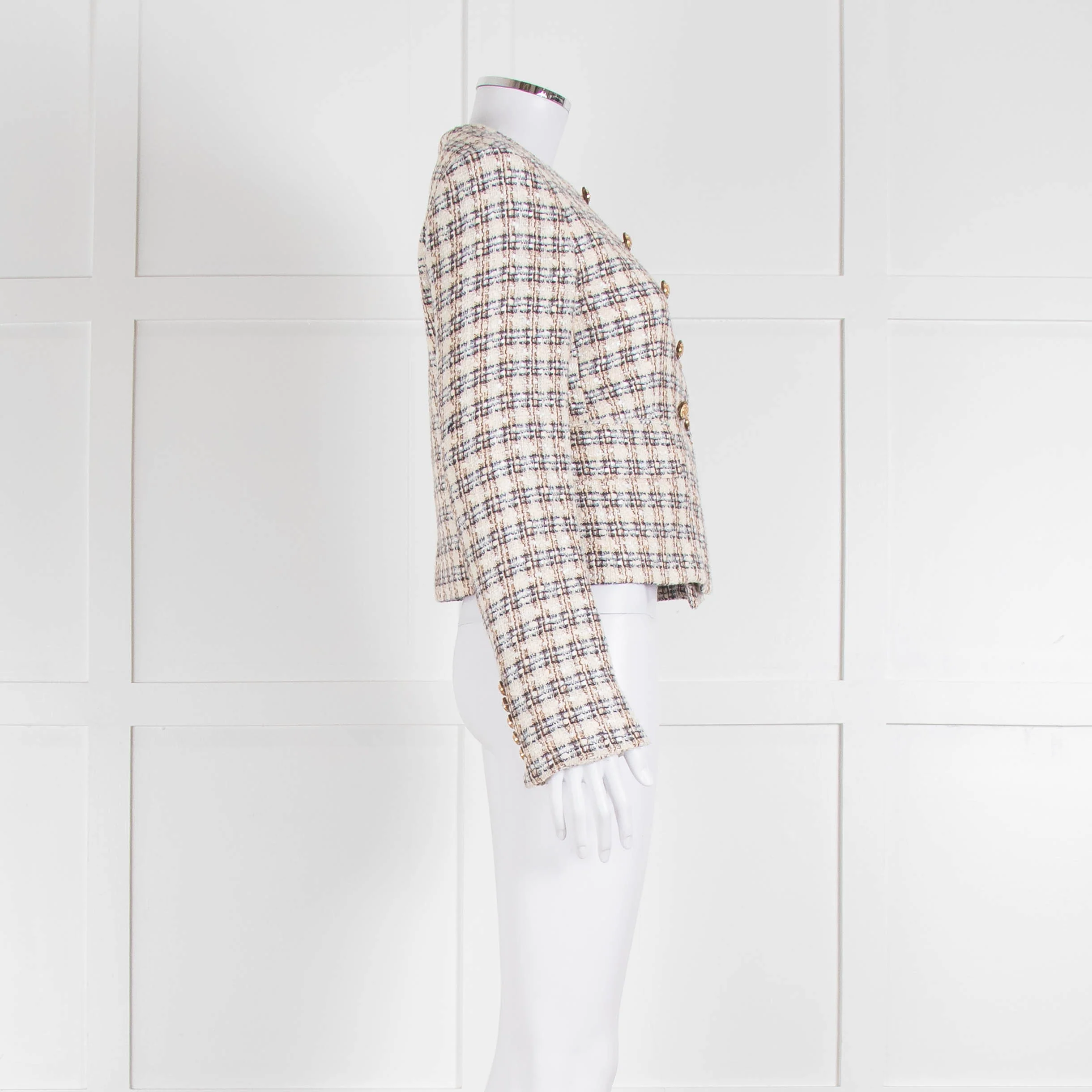 Veronica Beard Metallic Cream Blue Brown Boucle Tweed Short Jacket - Image 3