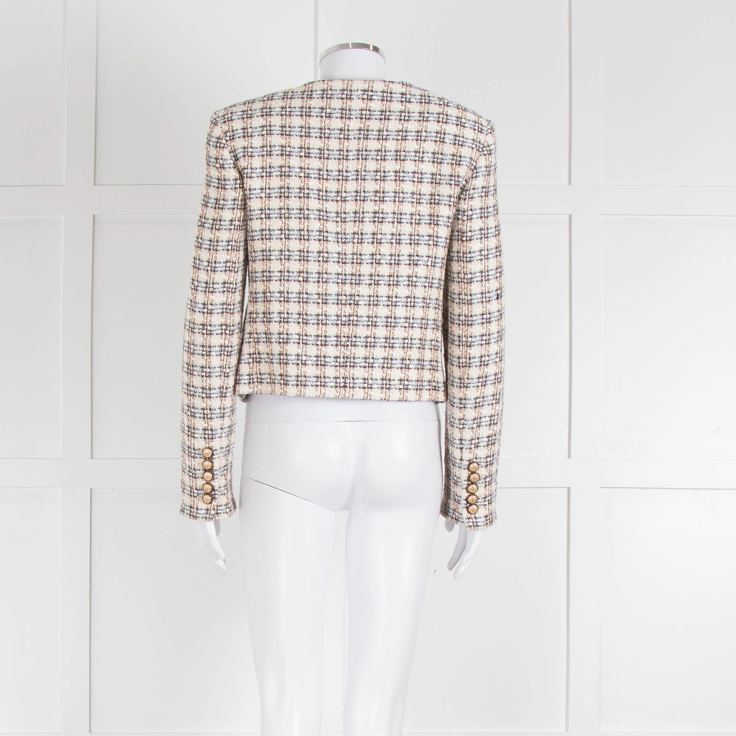 Veronica Beard Metallic Cream Blue Brown Boucle Tweed Short Jacket - Image 5