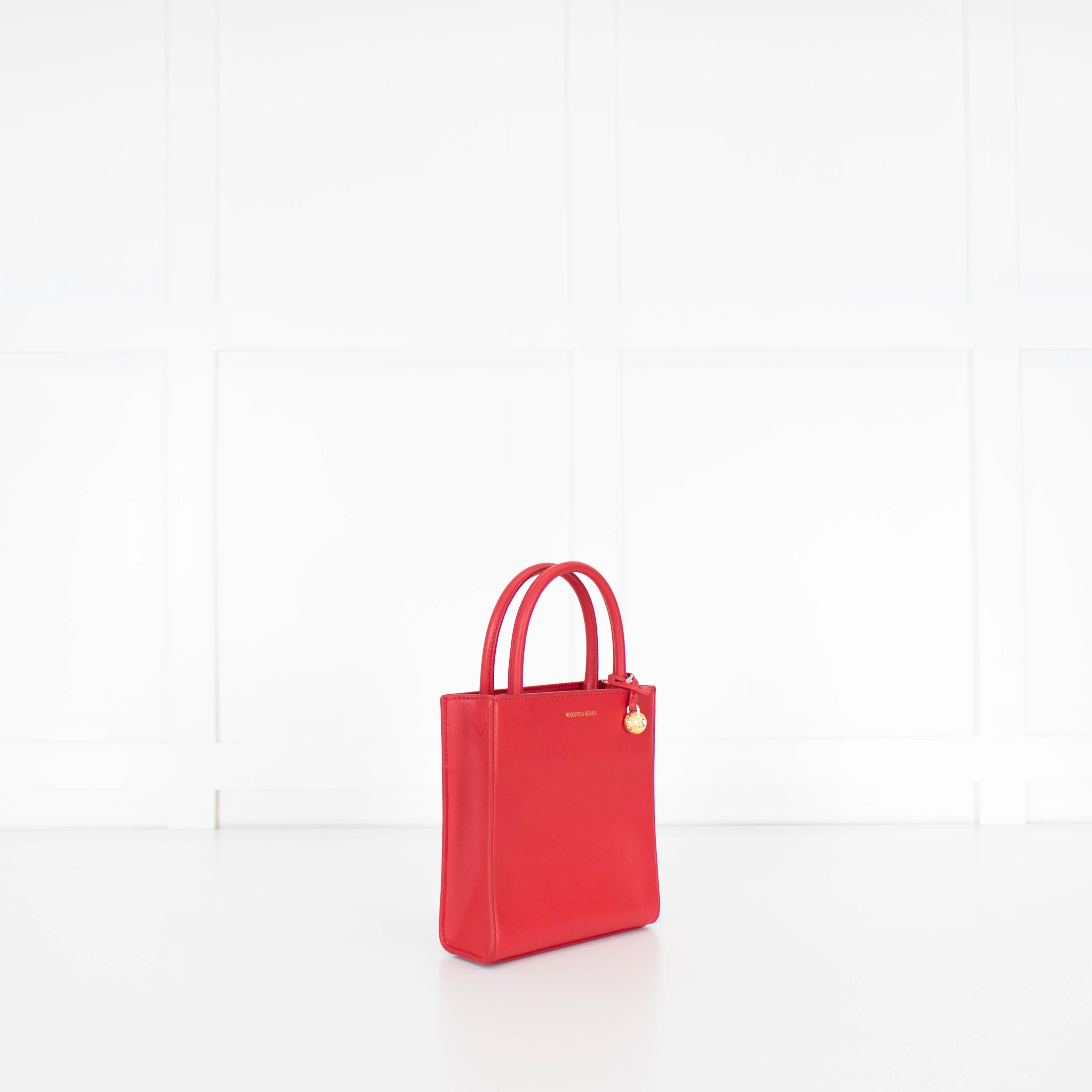 Veronica Beard Red Long Handle Small Shopper - Image 3