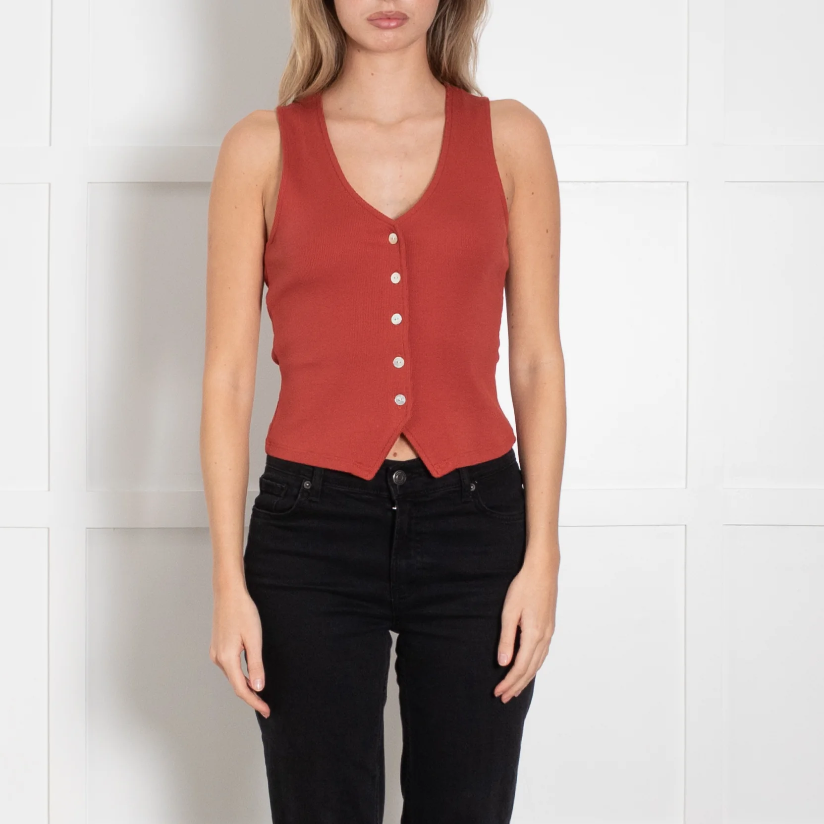 Veronica Beard Rust Ribbed Waistcoat - Image 2
