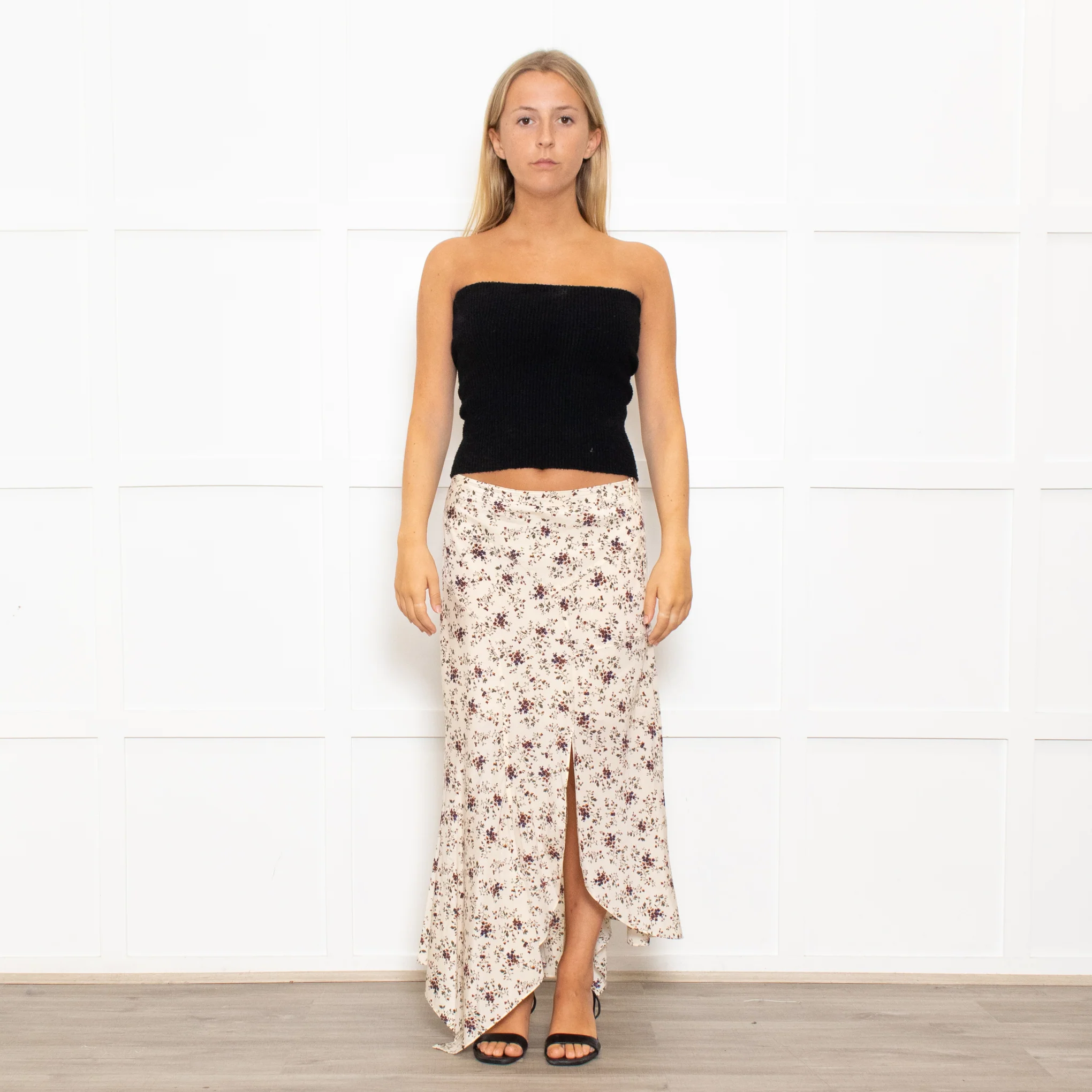 Veronica Beard Silk Hankerchief Floral Cream Midi Skirt
