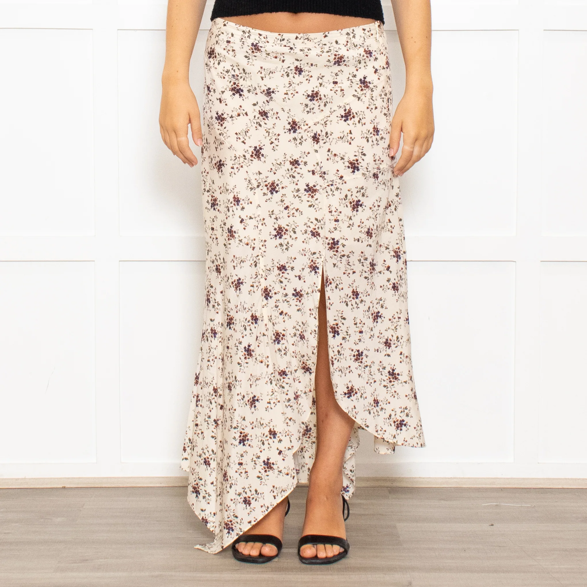 Veronica Beard Silk Hankerchief Floral Cream Midi Skirt - Image 2