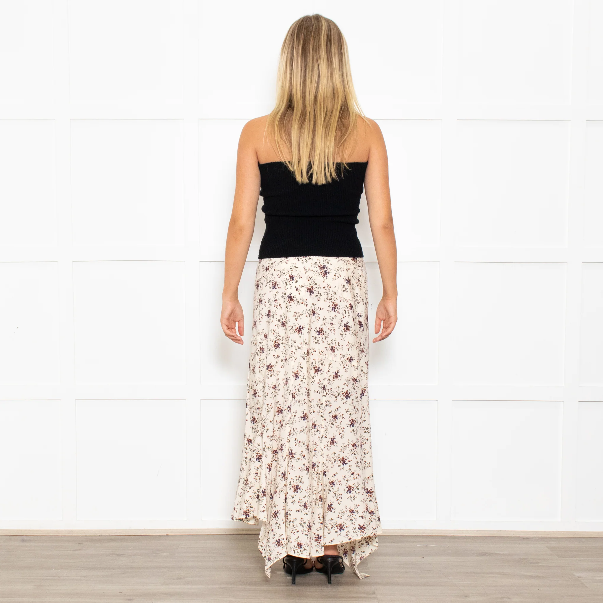 Veronica Beard Silk Hankerchief Floral Cream Midi Skirt - Image 4