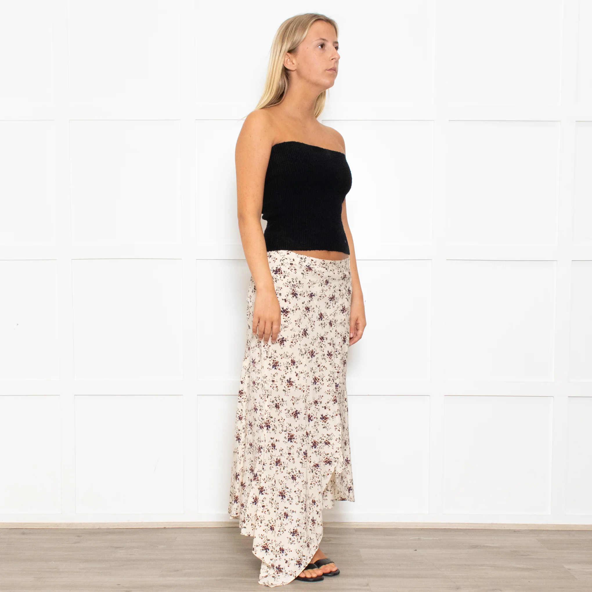 Veronica Beard Silk Hankerchief Floral Cream Midi Skirt - Image 5