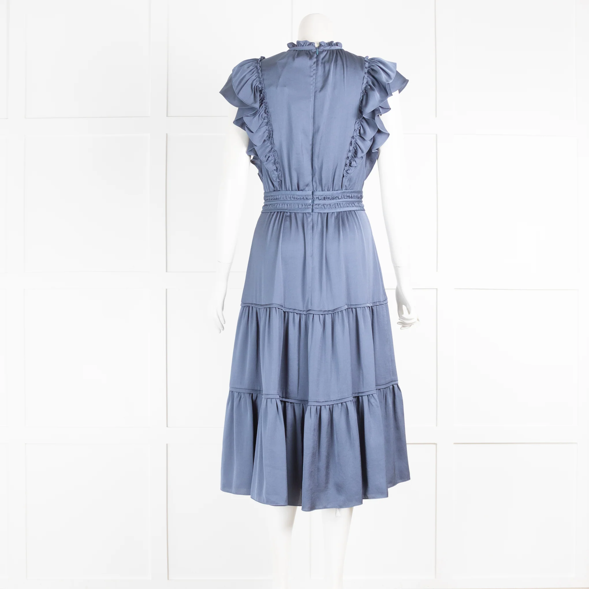 Veronica Beard Snover Blue Tiered Midi Dress - Image 3