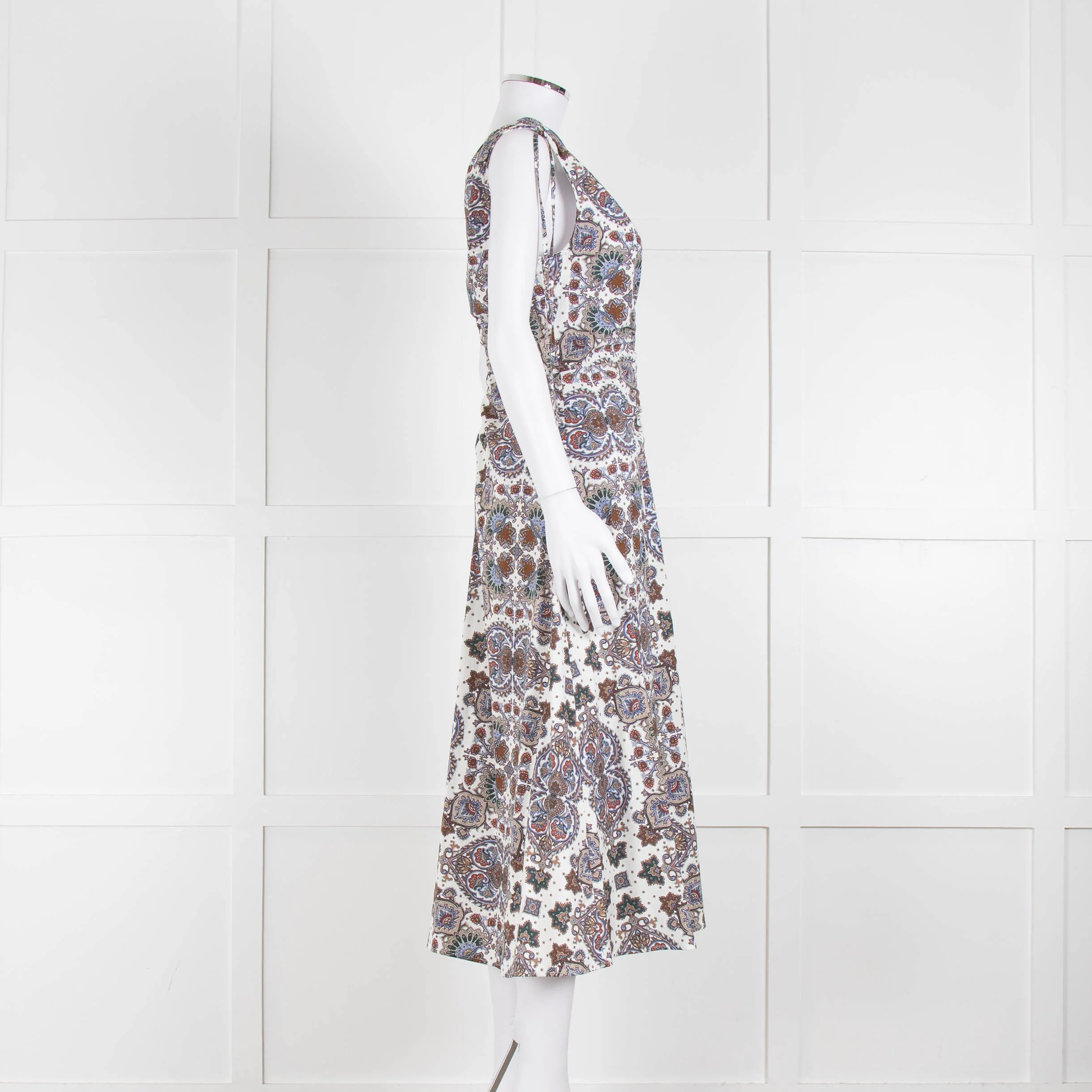 VERONICA BEARD White, Brown, Blue Pattern Cotton Sleeveless Dress - Image 4