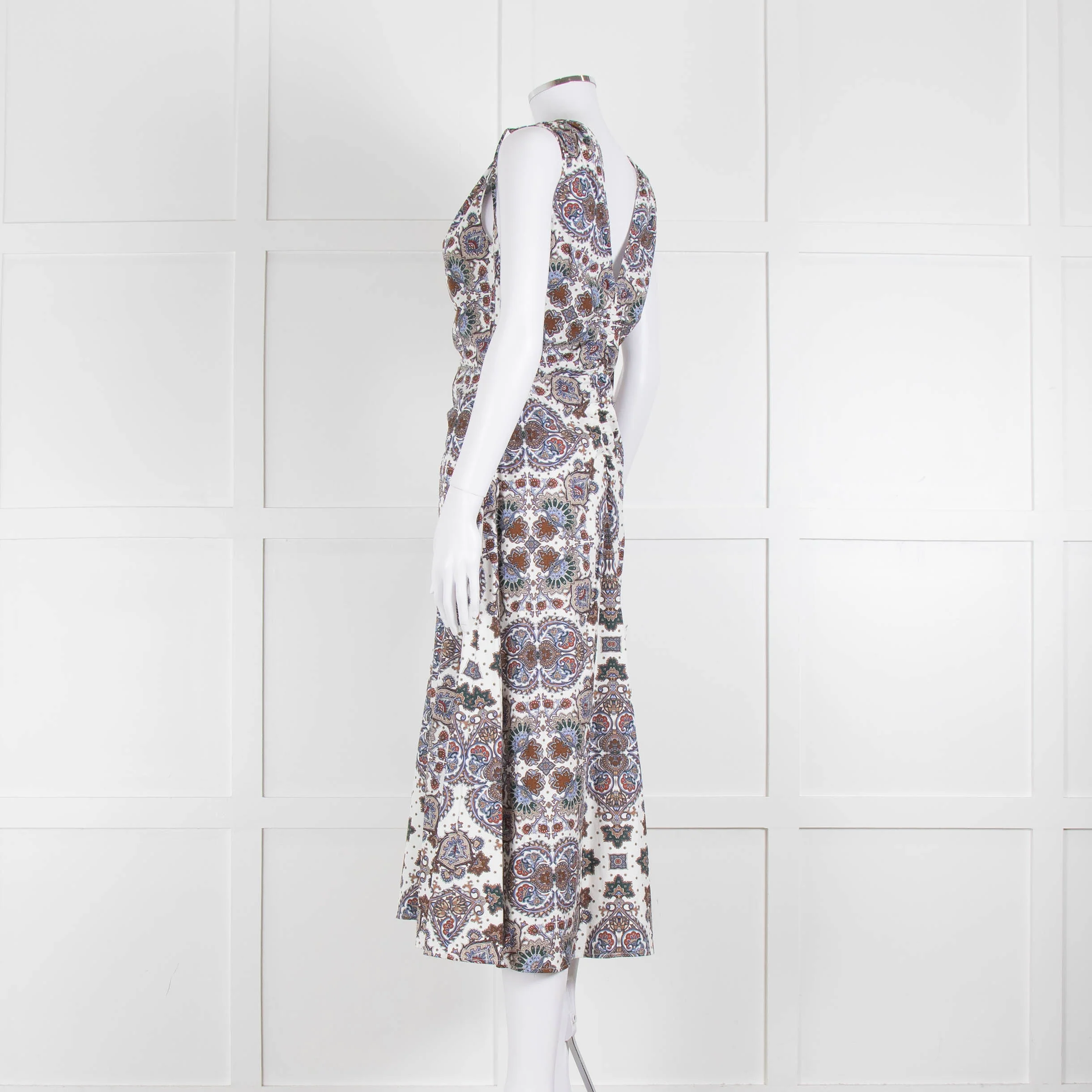 VERONICA BEARD White, Brown, Blue Pattern Cotton Sleeveless Dress - Image 7