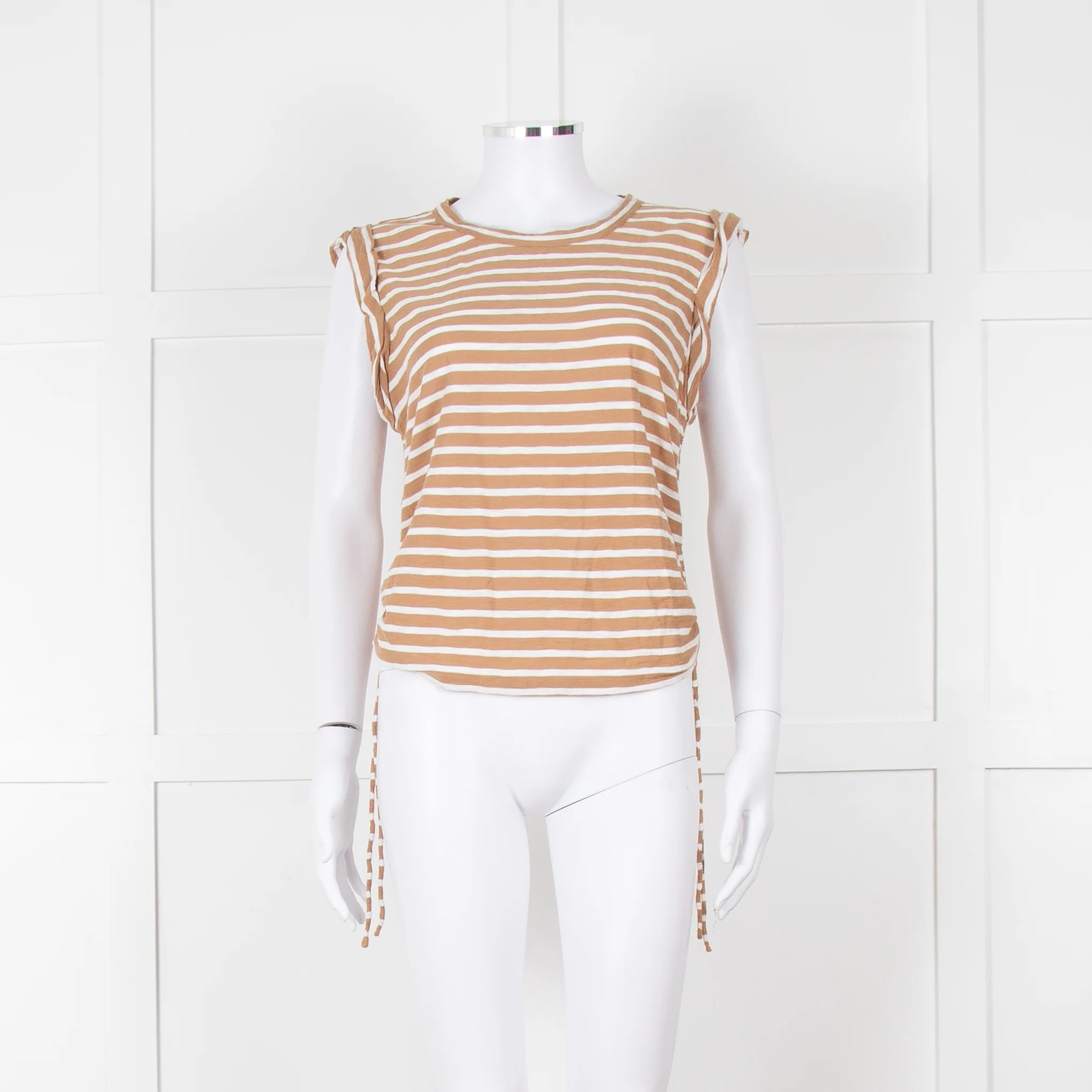 Veronica Beard White Brown Striped T Shirt