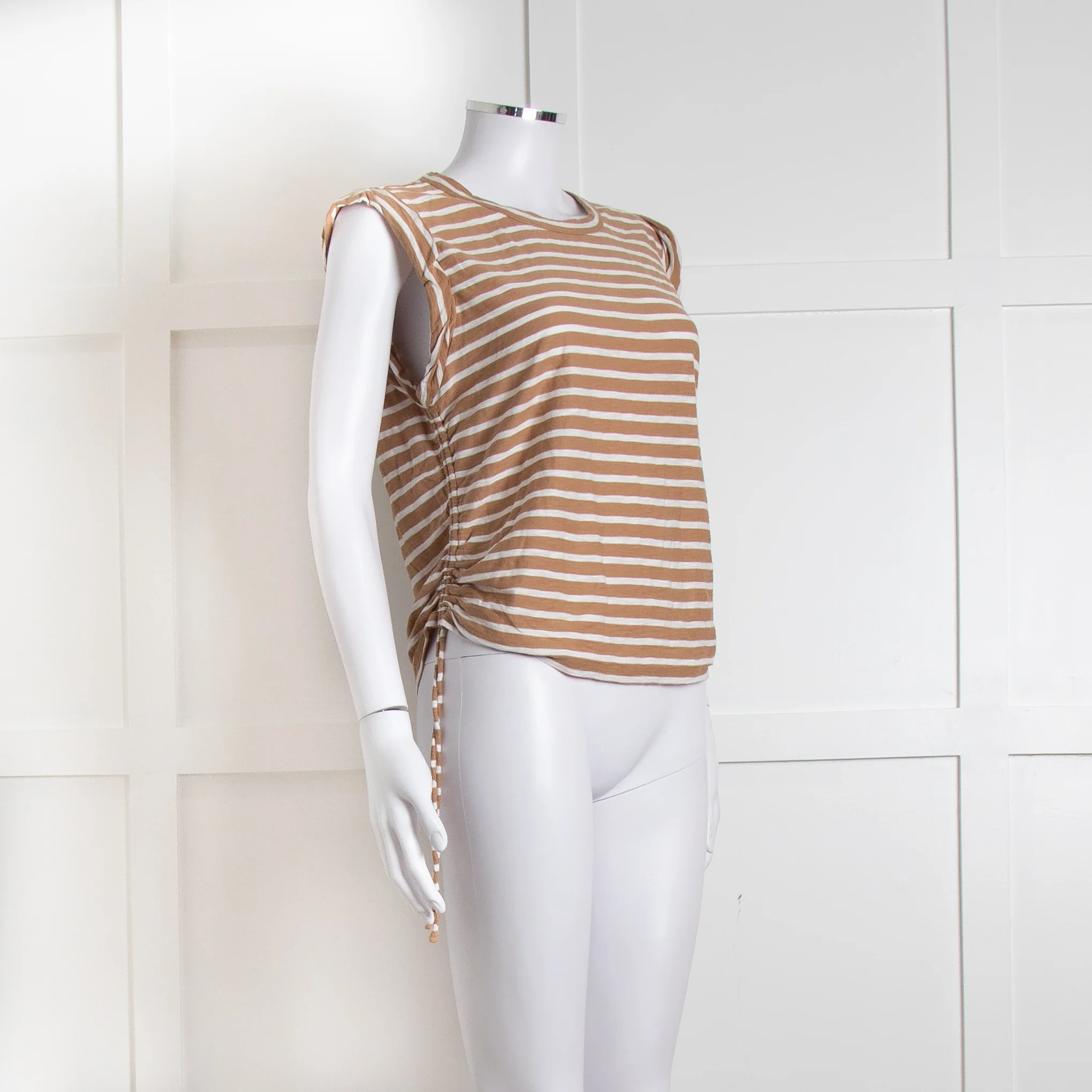 Veronica Beard White Brown Striped T Shirt - Image 2