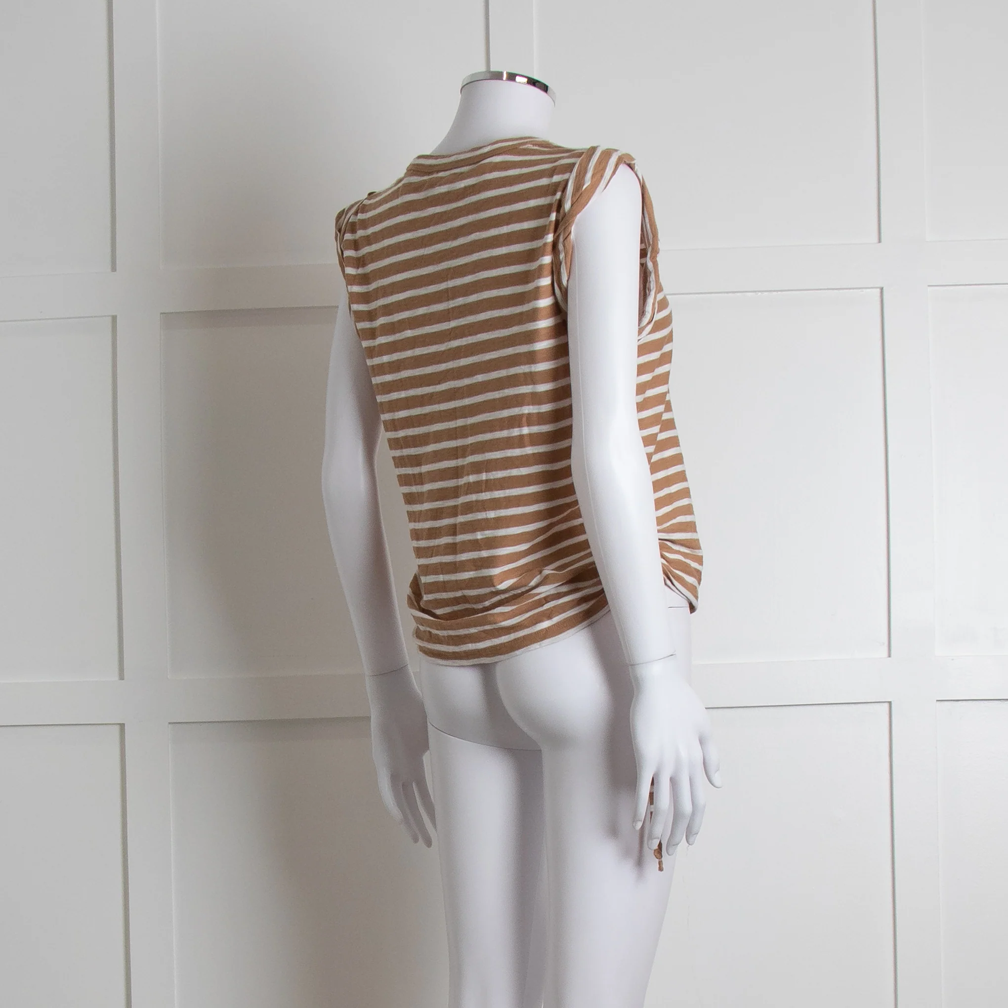 Veronica Beard White Brown Striped T Shirt - Image 4