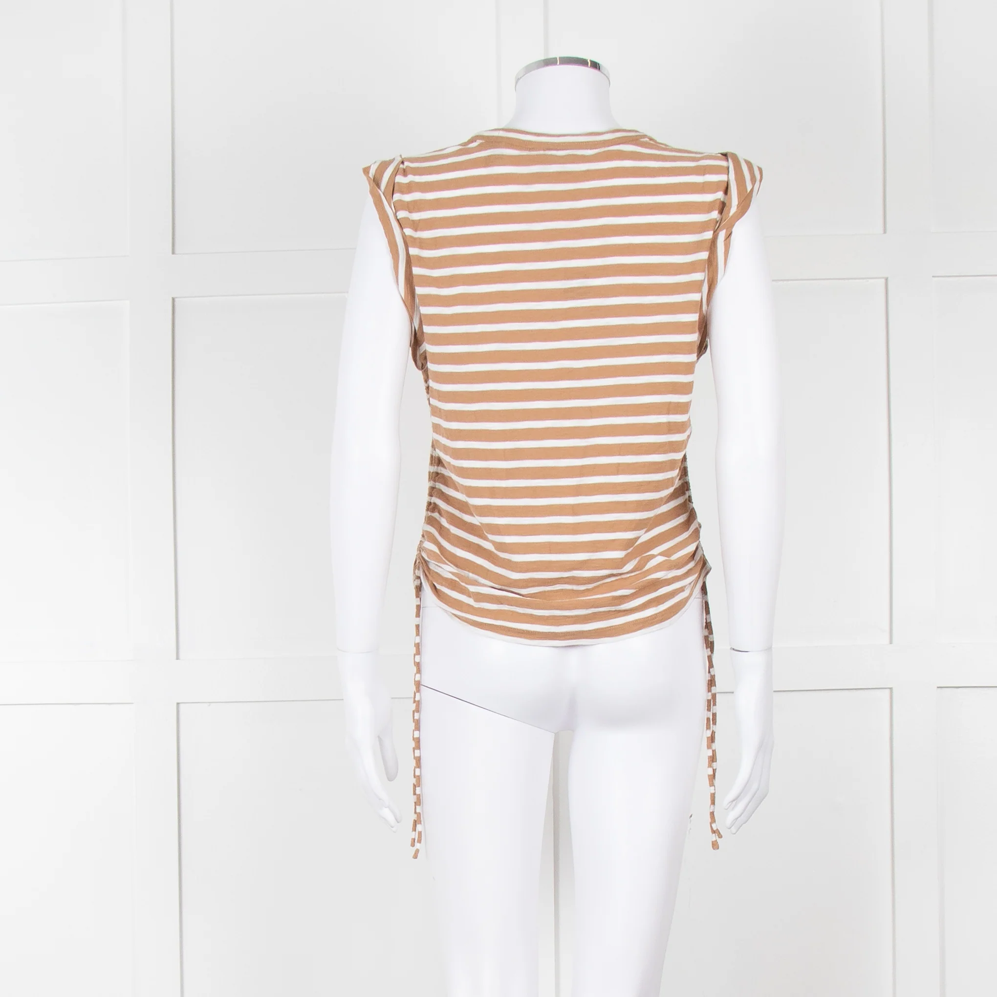 Veronica Beard White Brown Striped T Shirt - Image 5