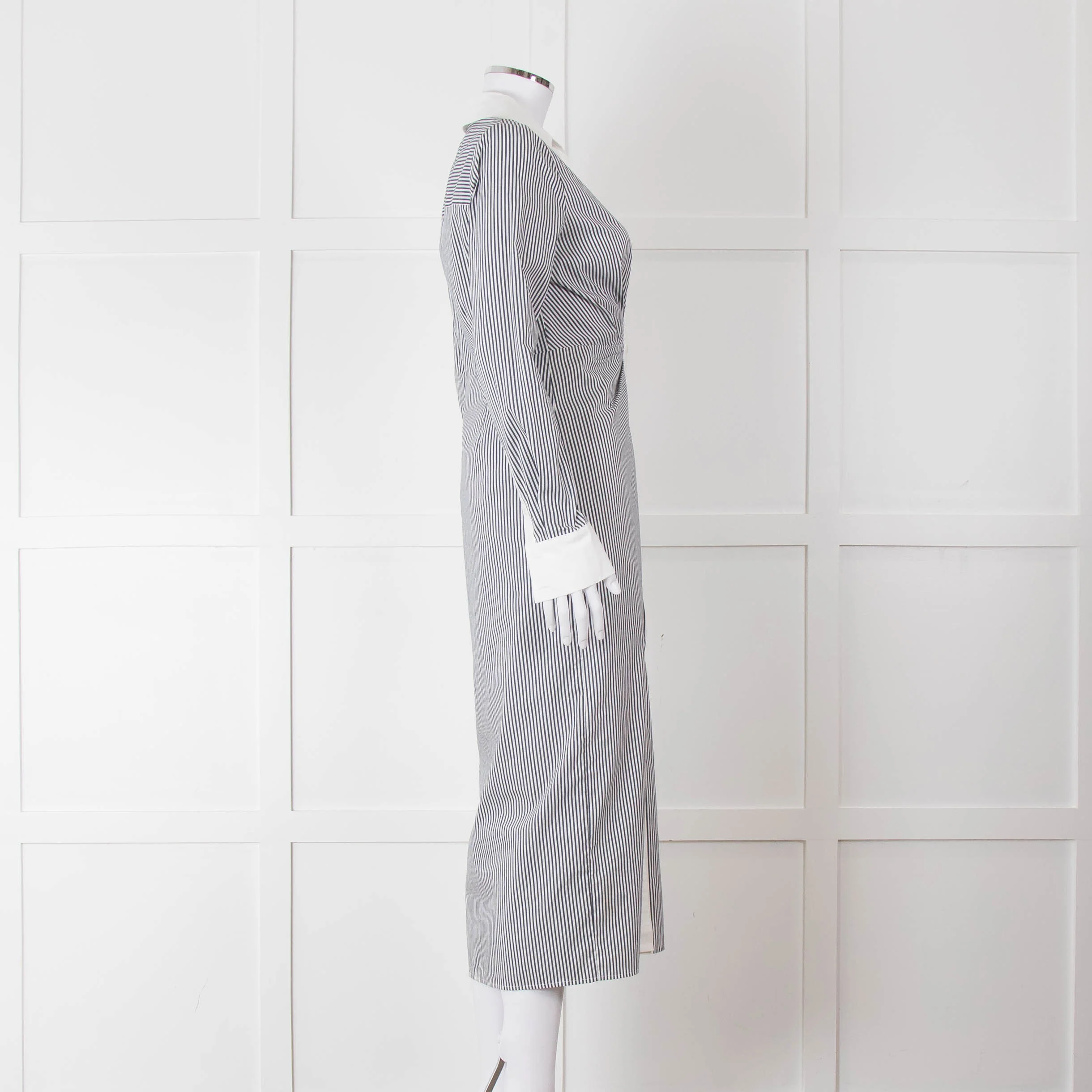 Veronica Beard White Grey Striped Long Shirt Dress - Image 3