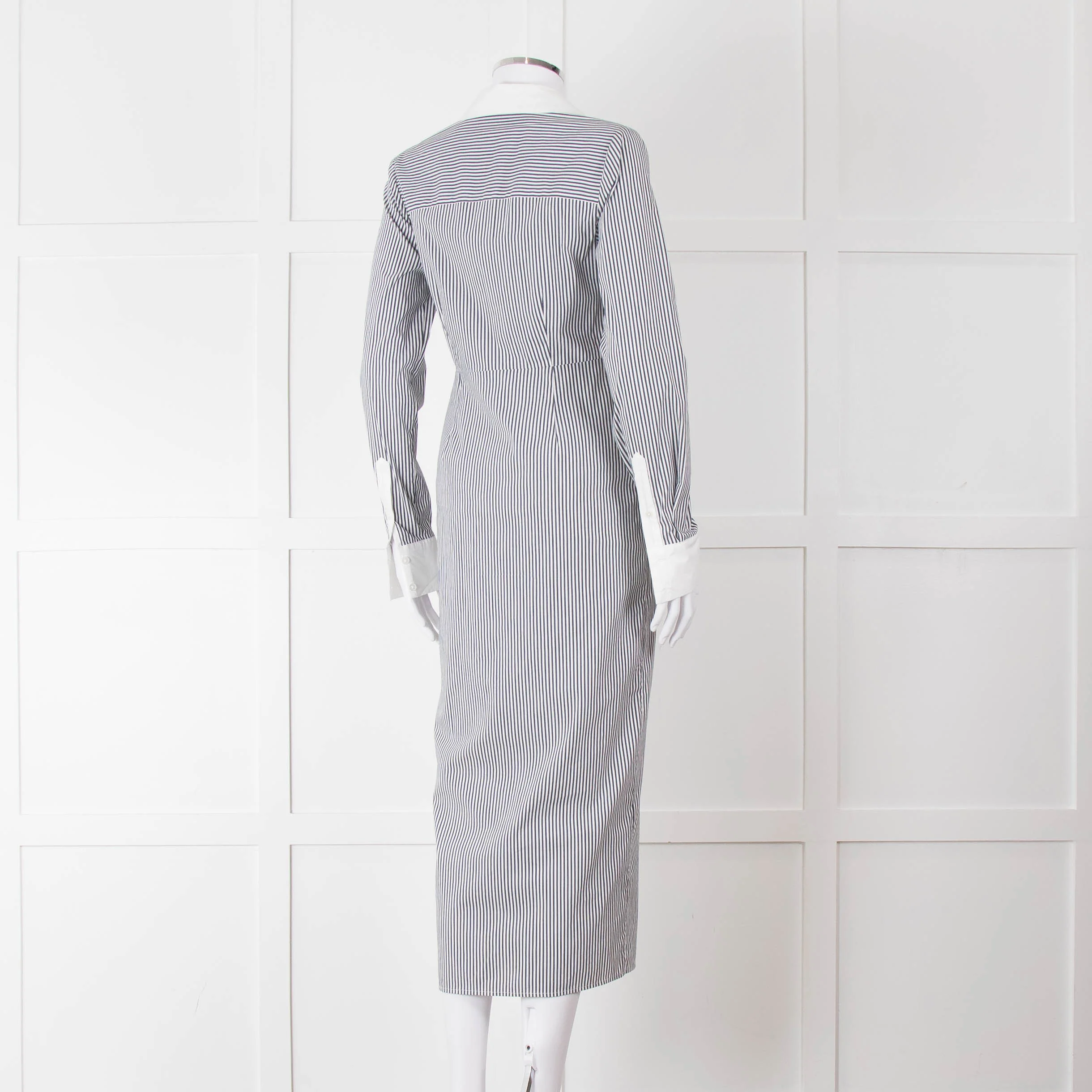Veronica Beard White Grey Striped Long Shirt Dress - Image 4