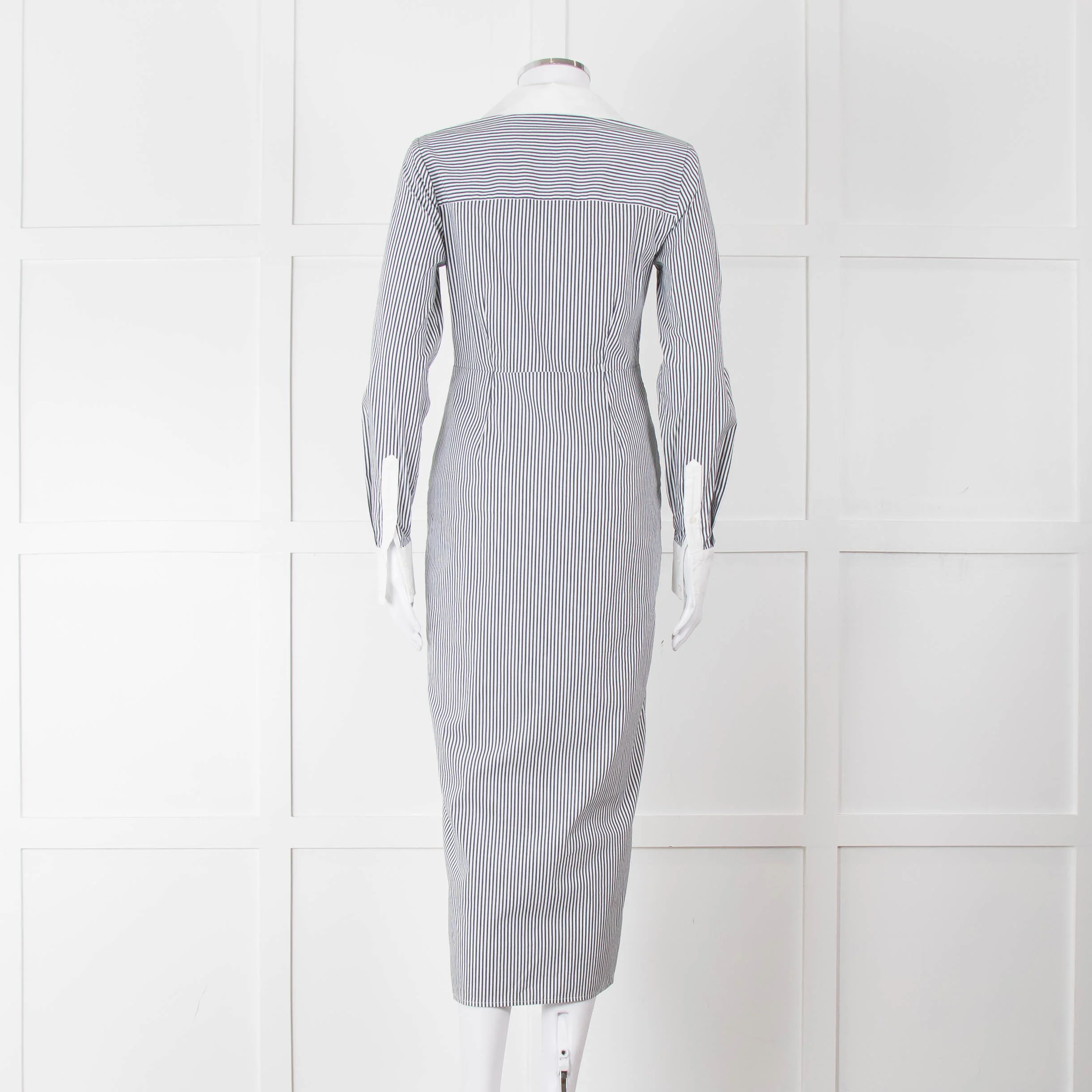 Veronica Beard White Grey Striped Long Shirt Dress - Image 5