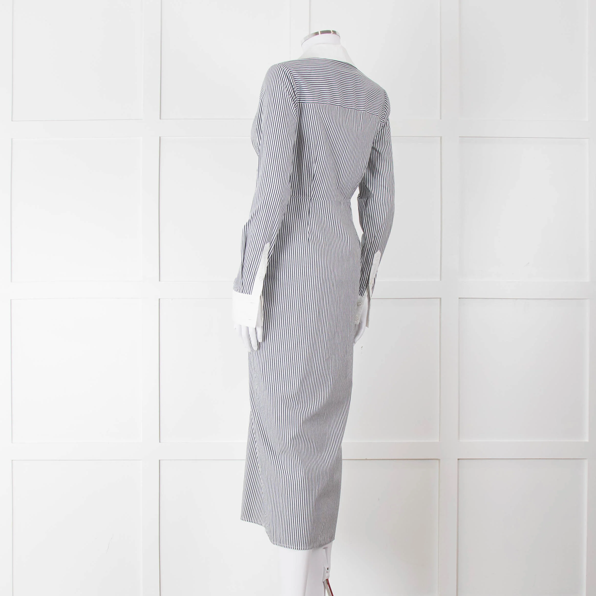 Veronica Beard White Grey Striped Long Shirt Dress - Image 6