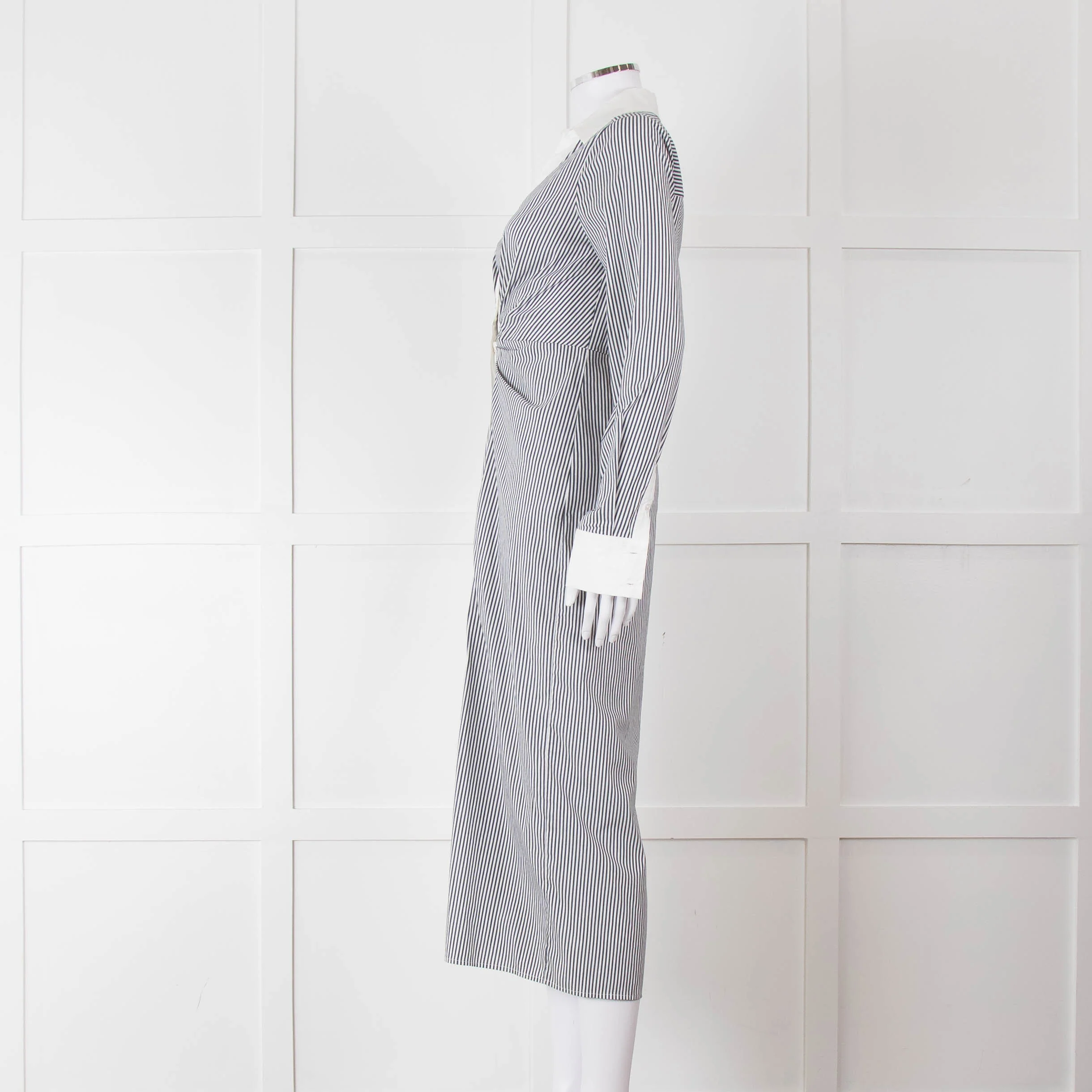 Veronica Beard White Grey Striped Long Shirt Dress - Image 7