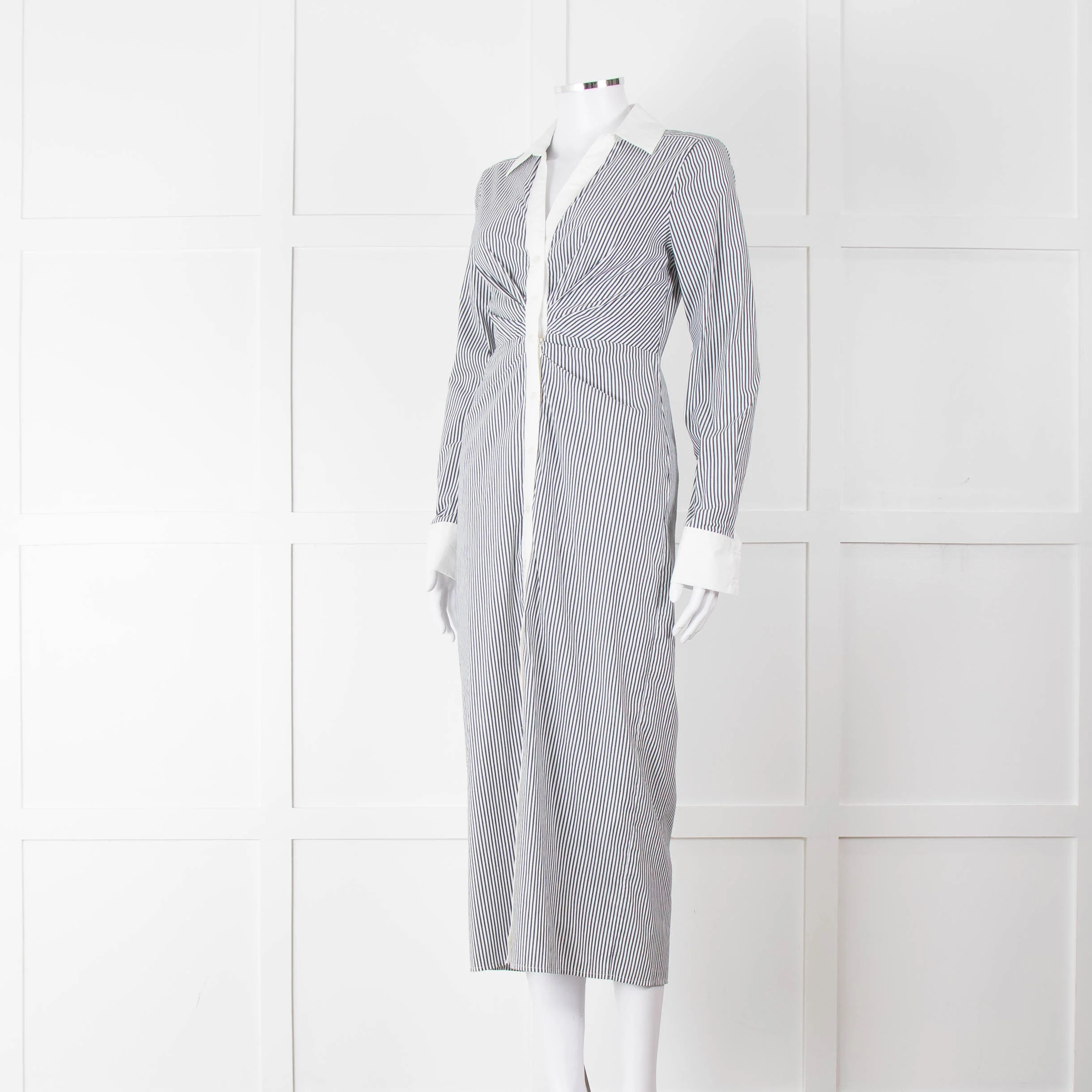 Veronica Beard White Grey Striped Long Shirt Dress - Image 8