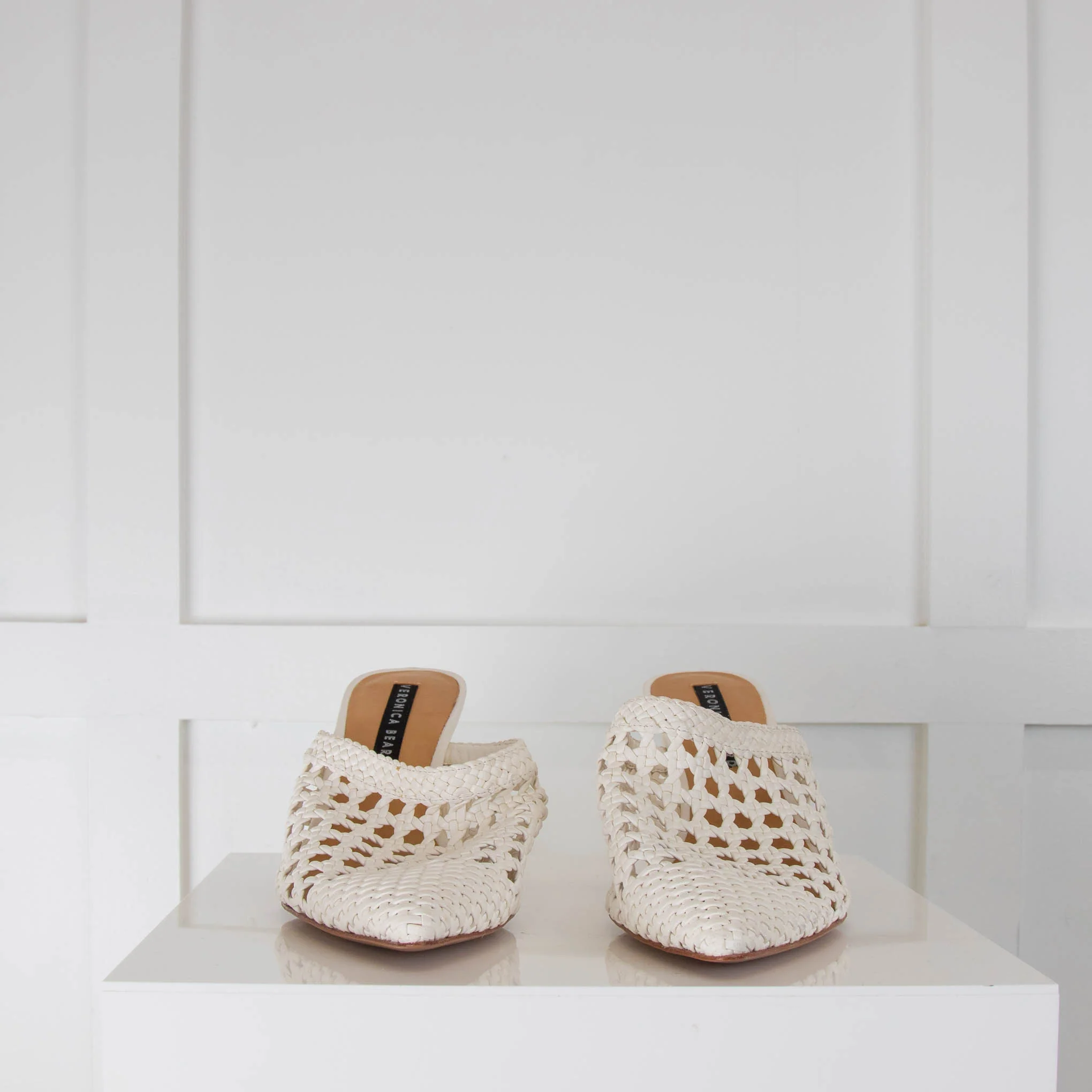 Veronica Beard White Leather Crochet Mules - Image 2