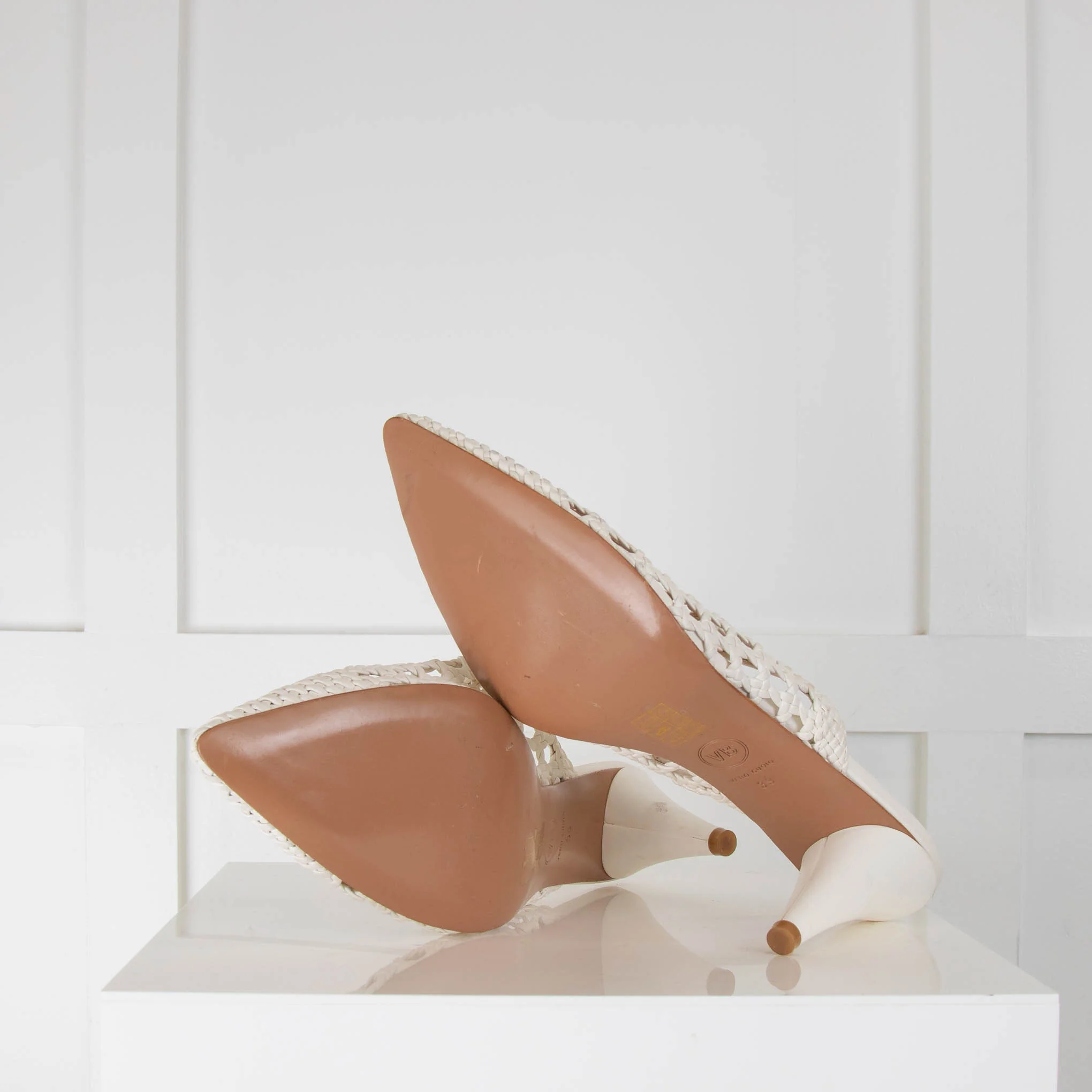 Veronica Beard White Leather Crochet Mules - Image 3