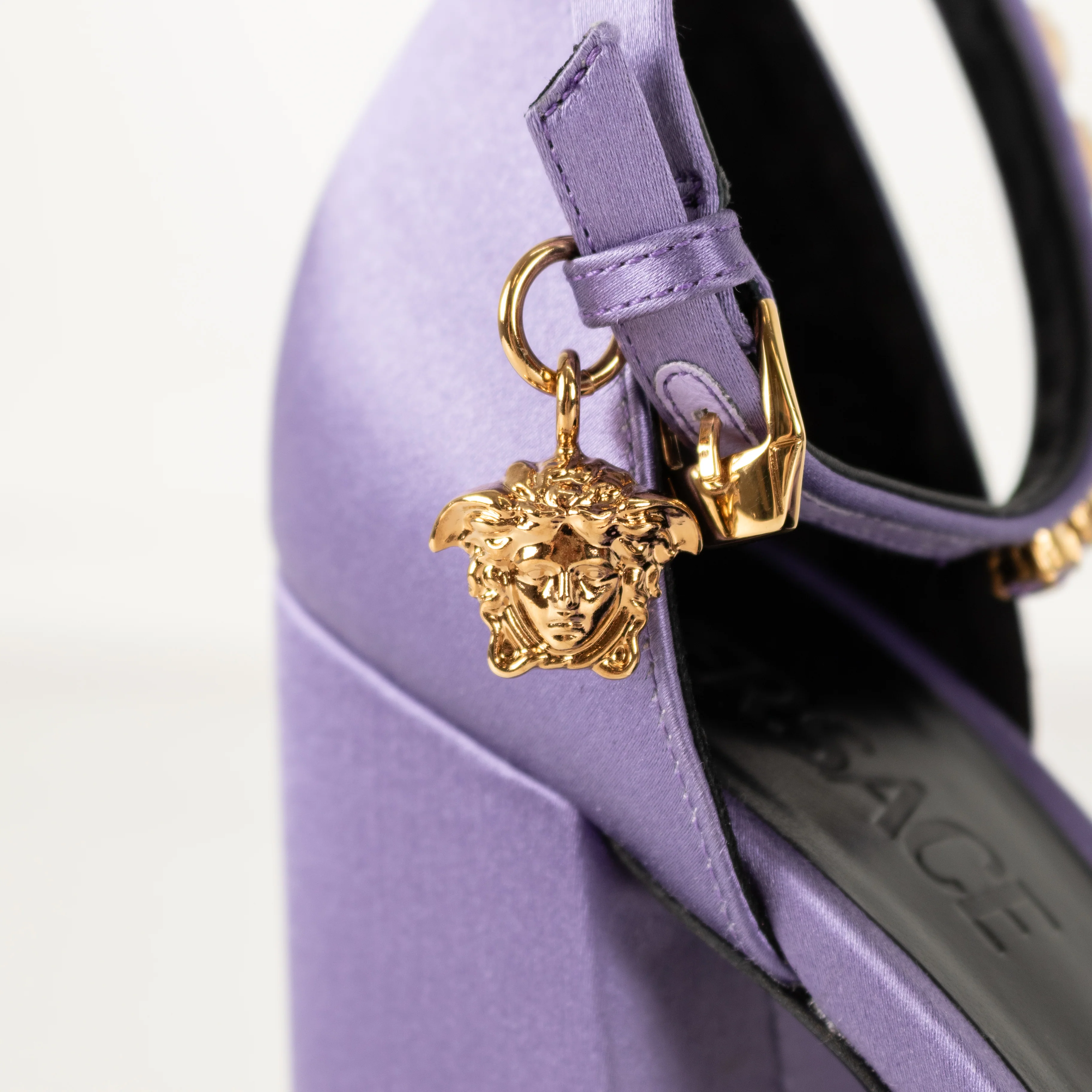 Versace Medusa Aevitas Purple Satin Platform Pumps With Diamente Ankle Strap - Image 12