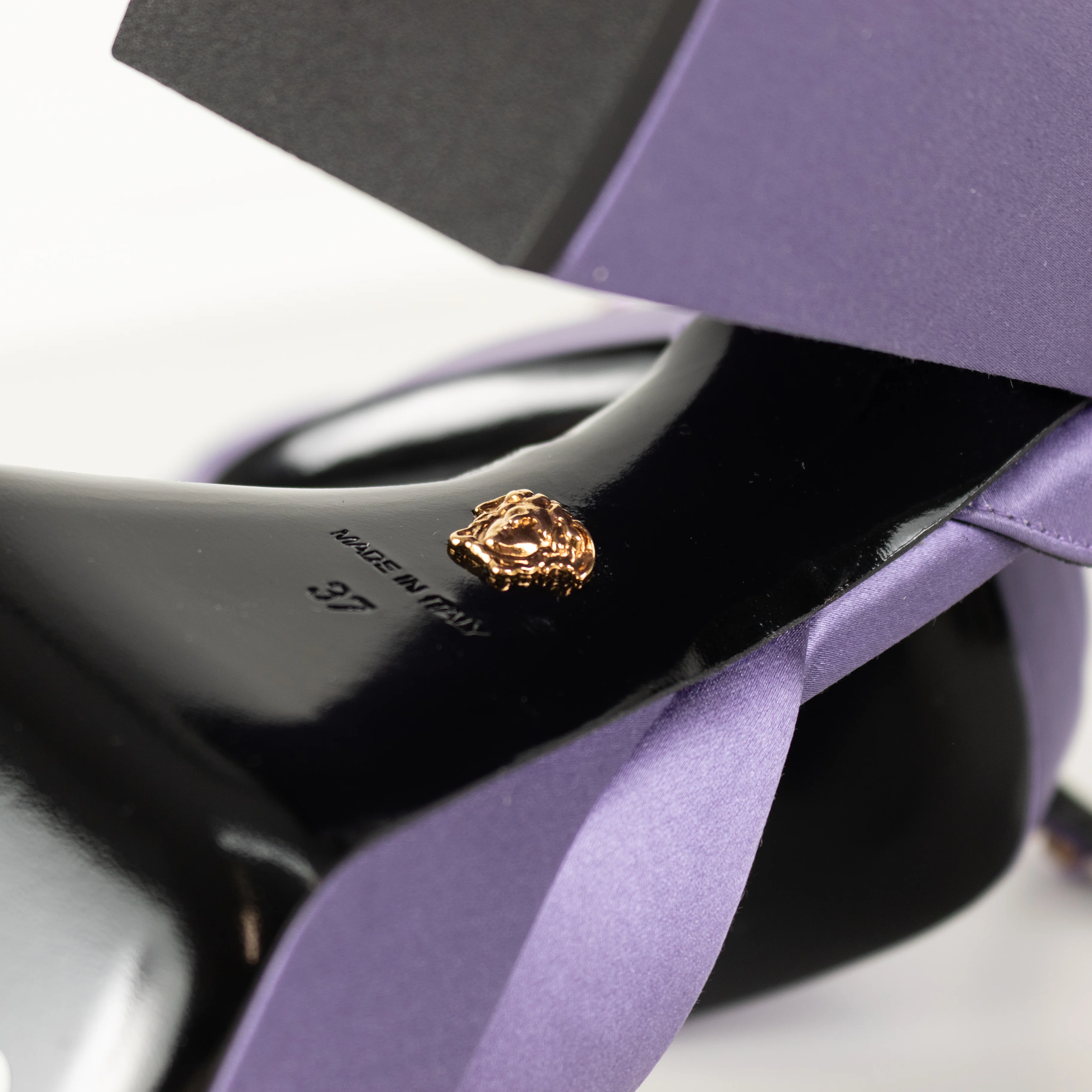 Versace Medusa Aevitas Purple Satin Platform Pumps With Diamente Ankle Strap - Image 9